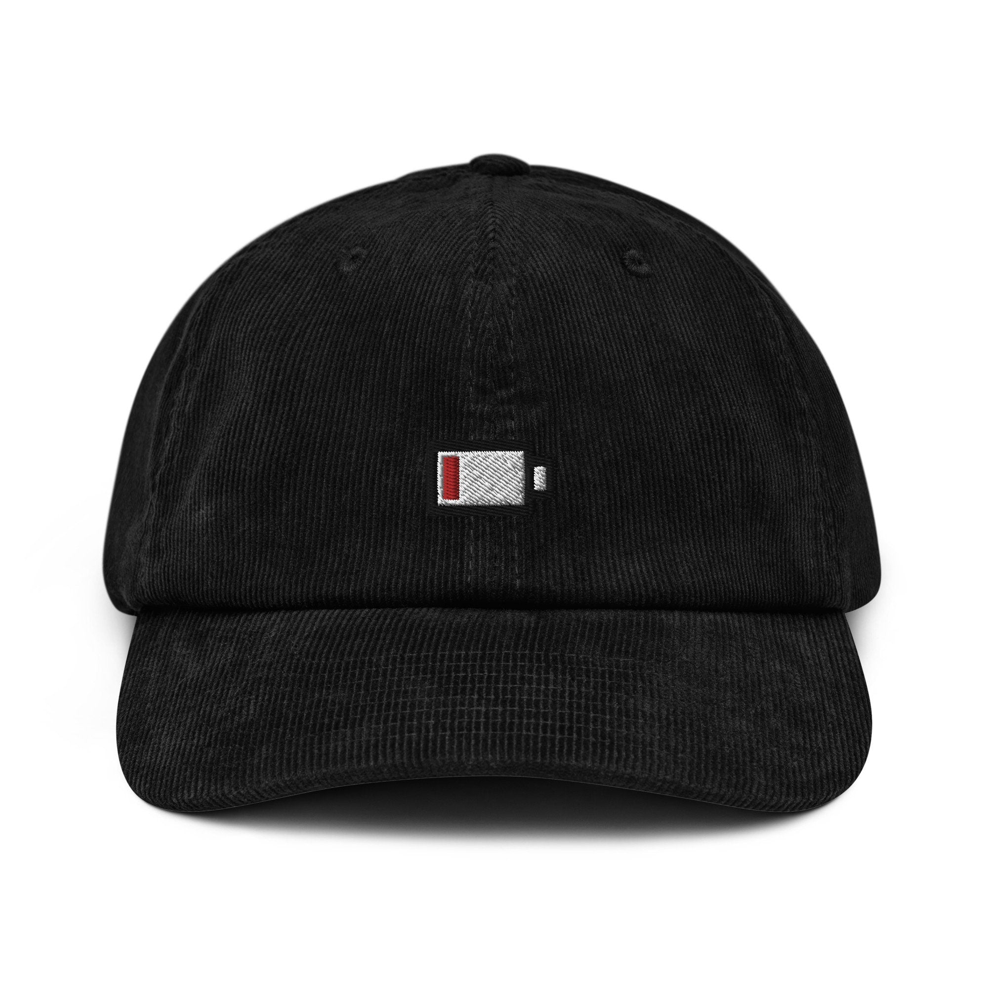 Low Battery Corduroy Hat, Handmade Embroidered Corduroy Dad Cap - Multiple Colors