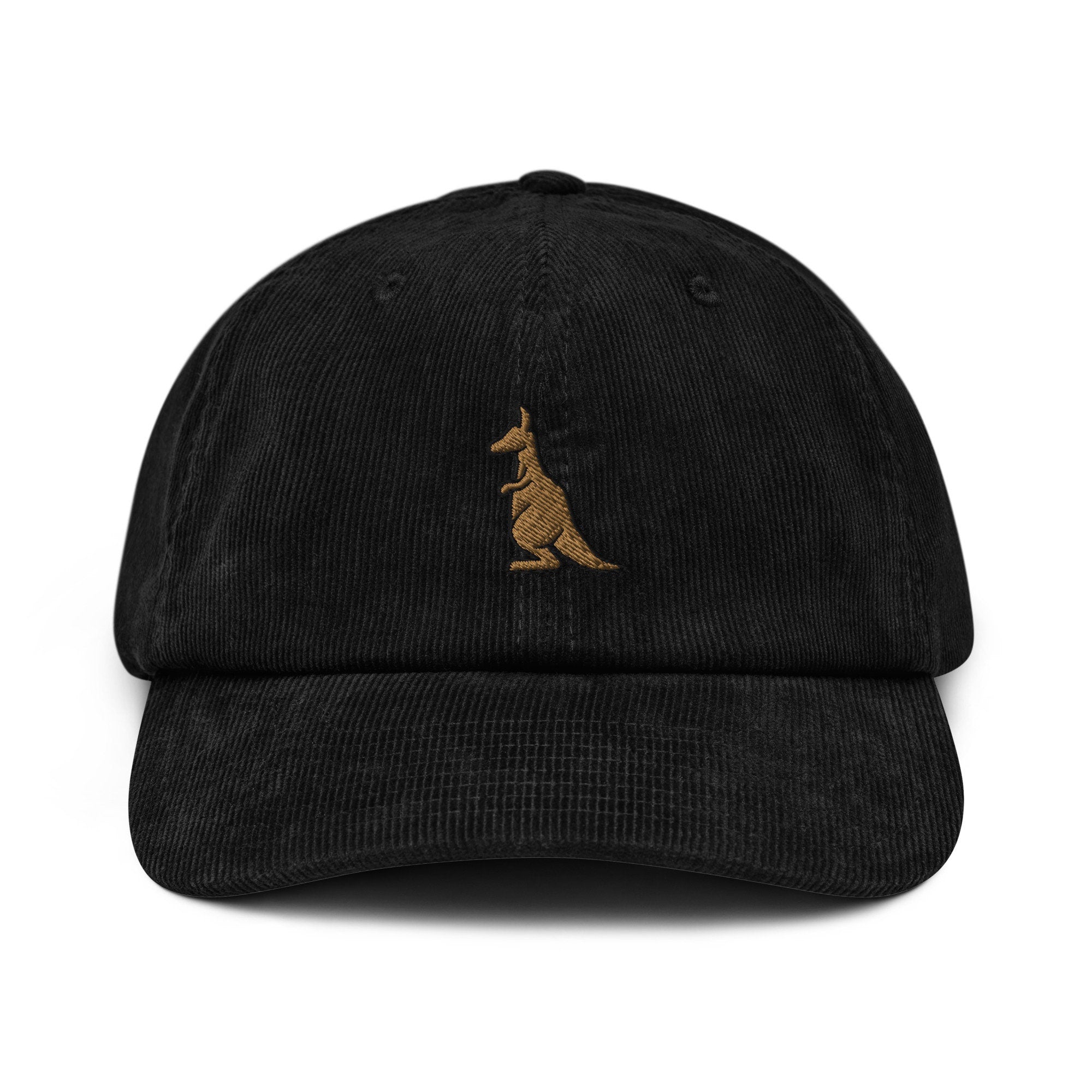 Kangaroo Corduroy Hat, Handmade Embroidered Corduroy Dad Cap - Multiple Colors