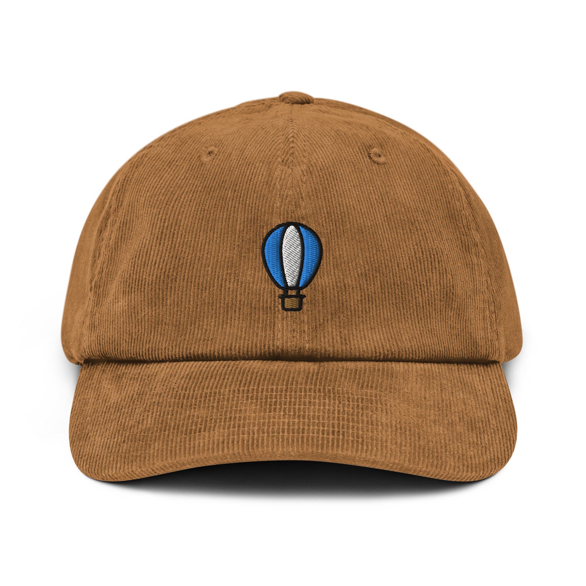 Hot Air Balloon Corduroy Hat, Handmade Embroidered Corduroy Dad Cap - Multiple Colors
