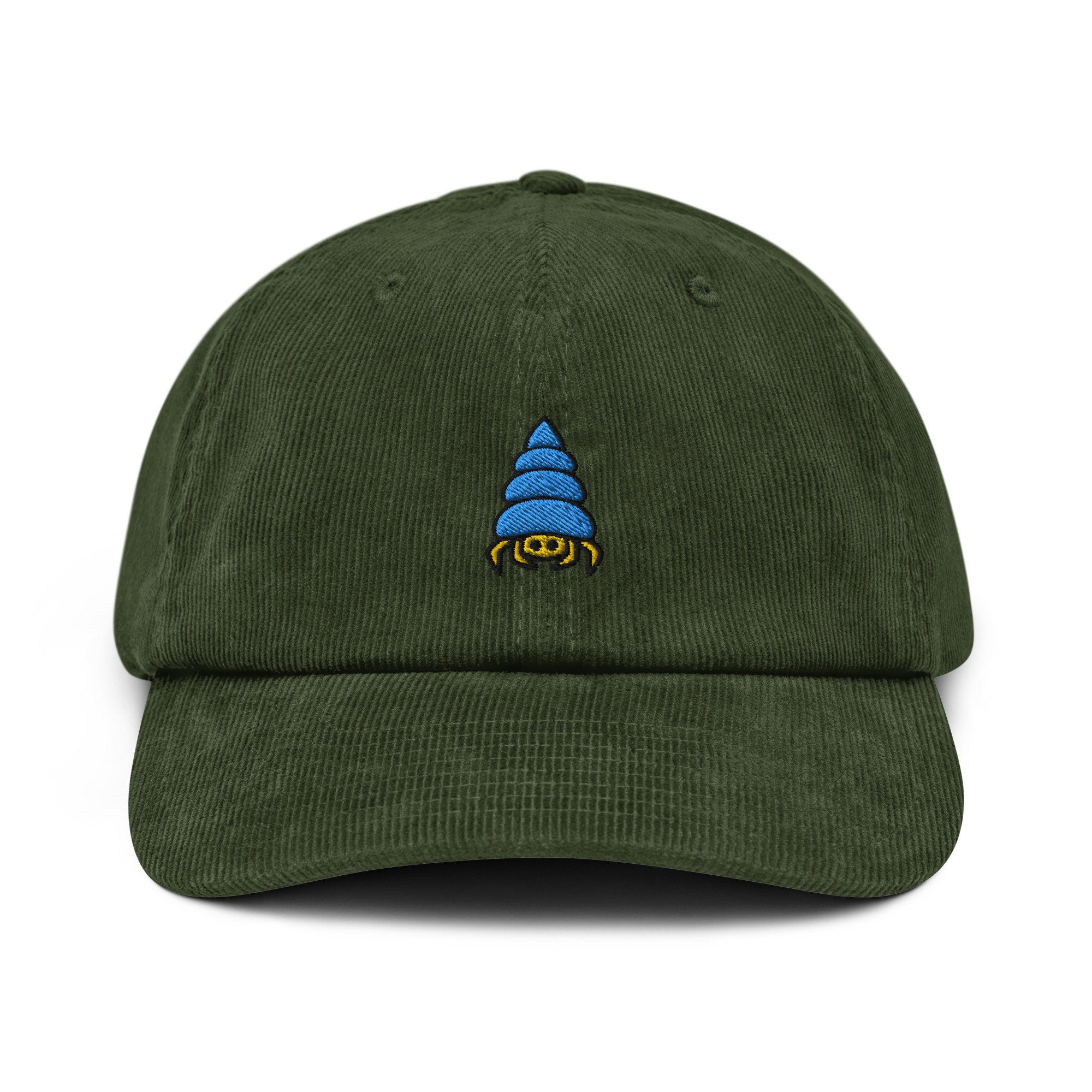 Hermit Crab Corduroy Hat, Handmade Embroidered Corduroy Dad Cap - Multiple Colors