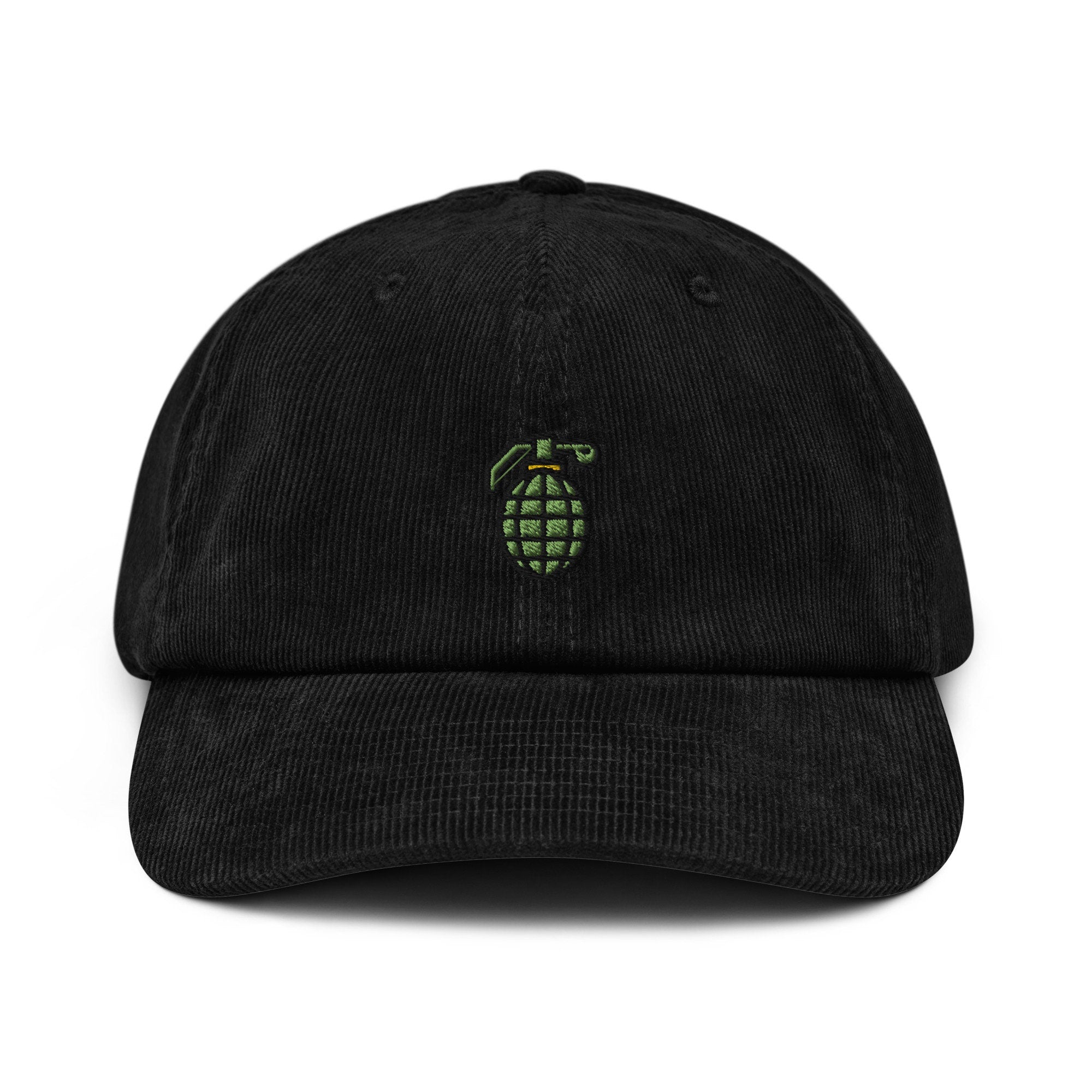 Grenade Corduroy Hat, Handmade Embroidered Corduroy Dad Cap - Multiple Colors