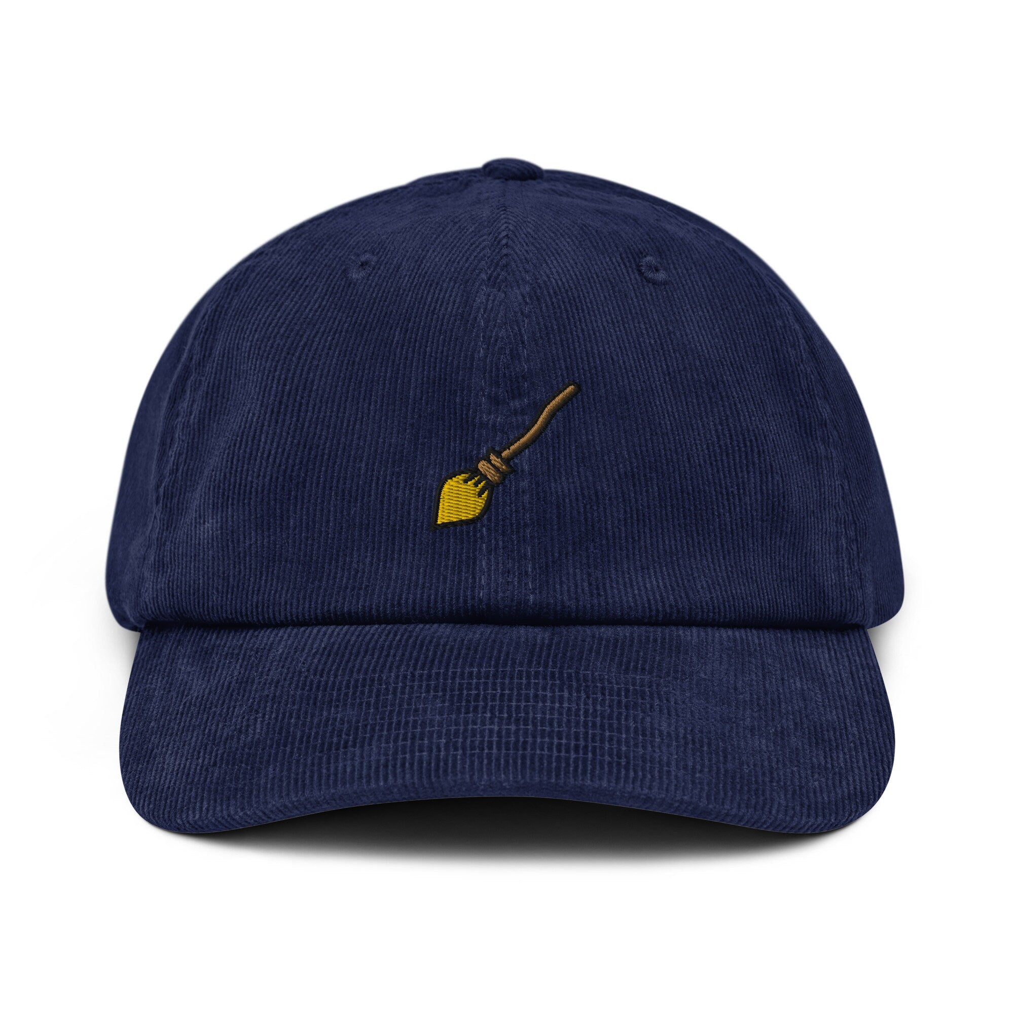 Witch Broom Corduroy Hat, Handmade Embroidered Corduroy Dad Cap - Multiple Colors