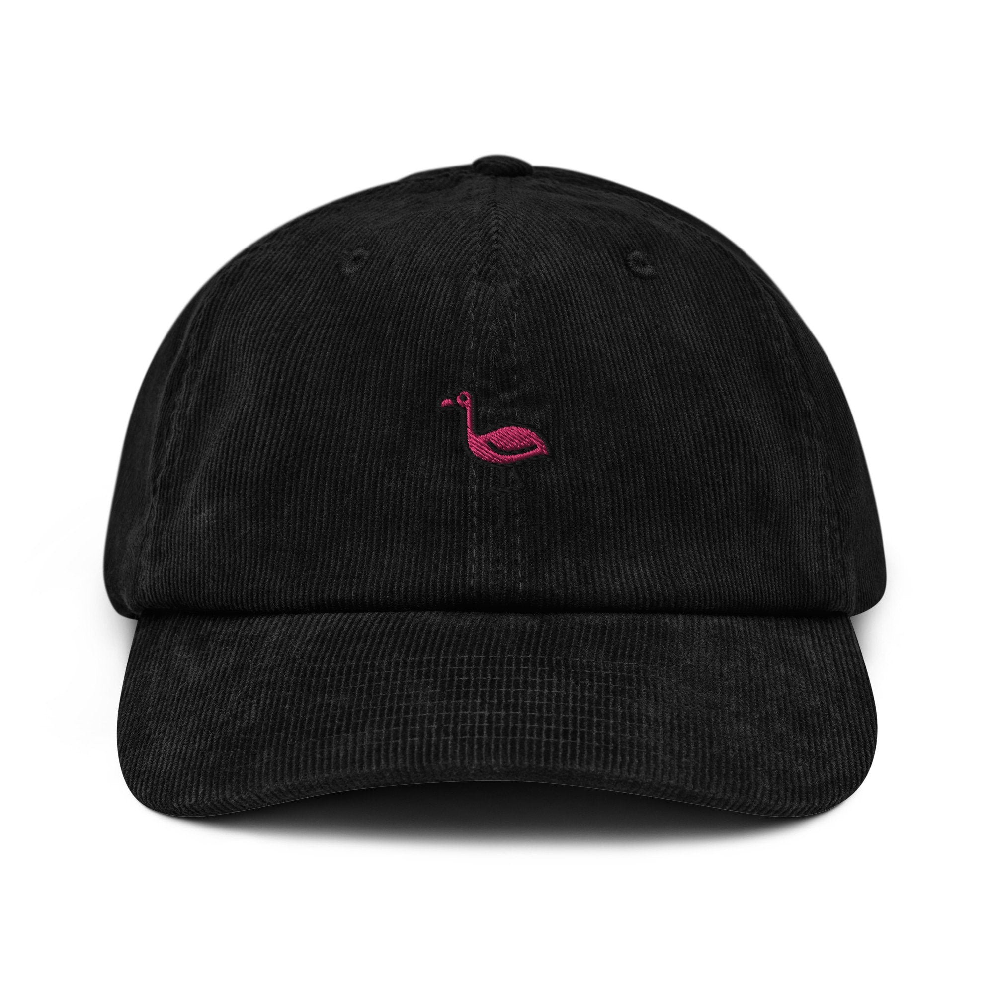 Flamingo Corduroy Hat, Plastic Flamingo Handmade Embroidered Corduroy Dad Cap - Multiple Colors