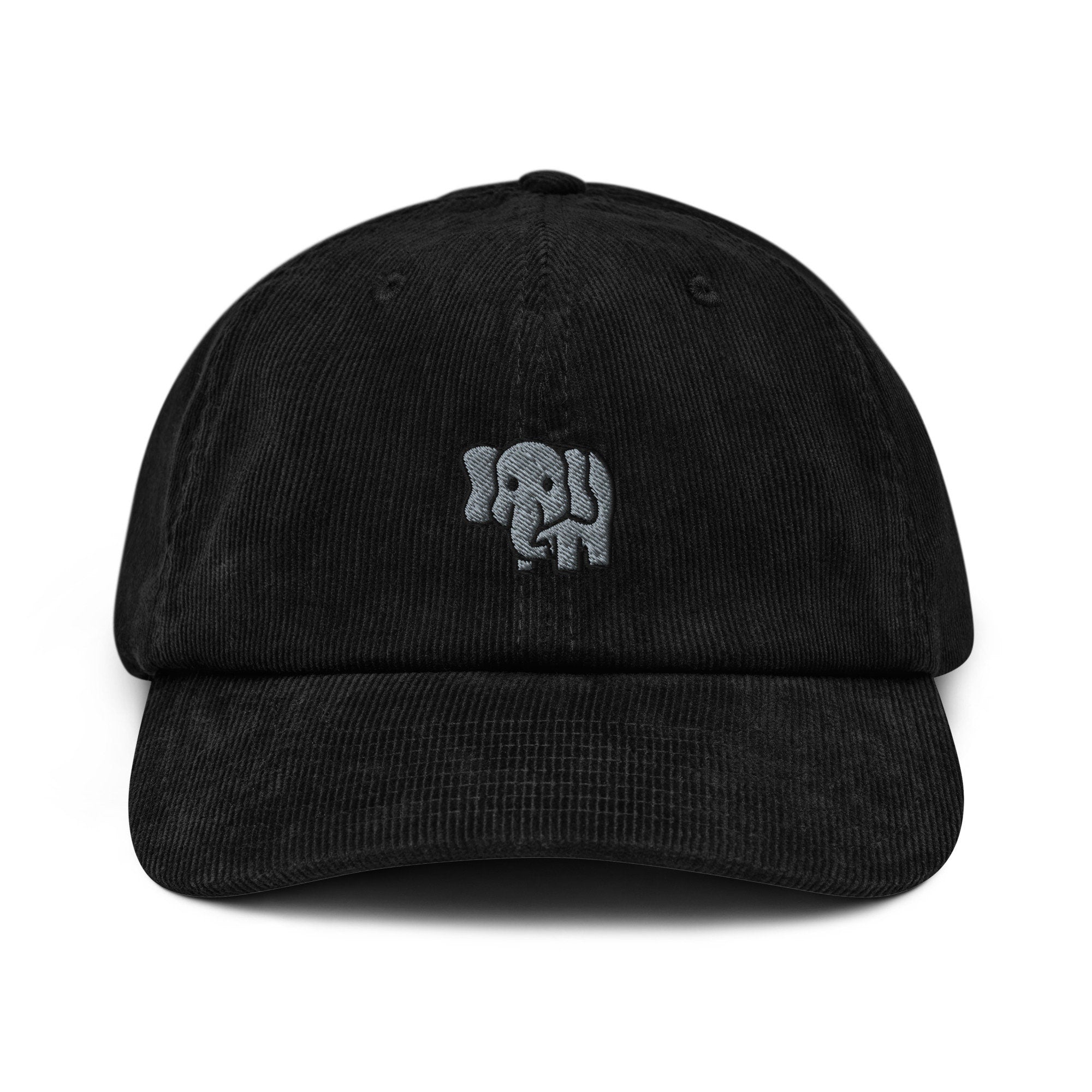 Elephant Corduroy Hat, Handmade Embroidered Corduroy Dad Cap - Multiple Colors