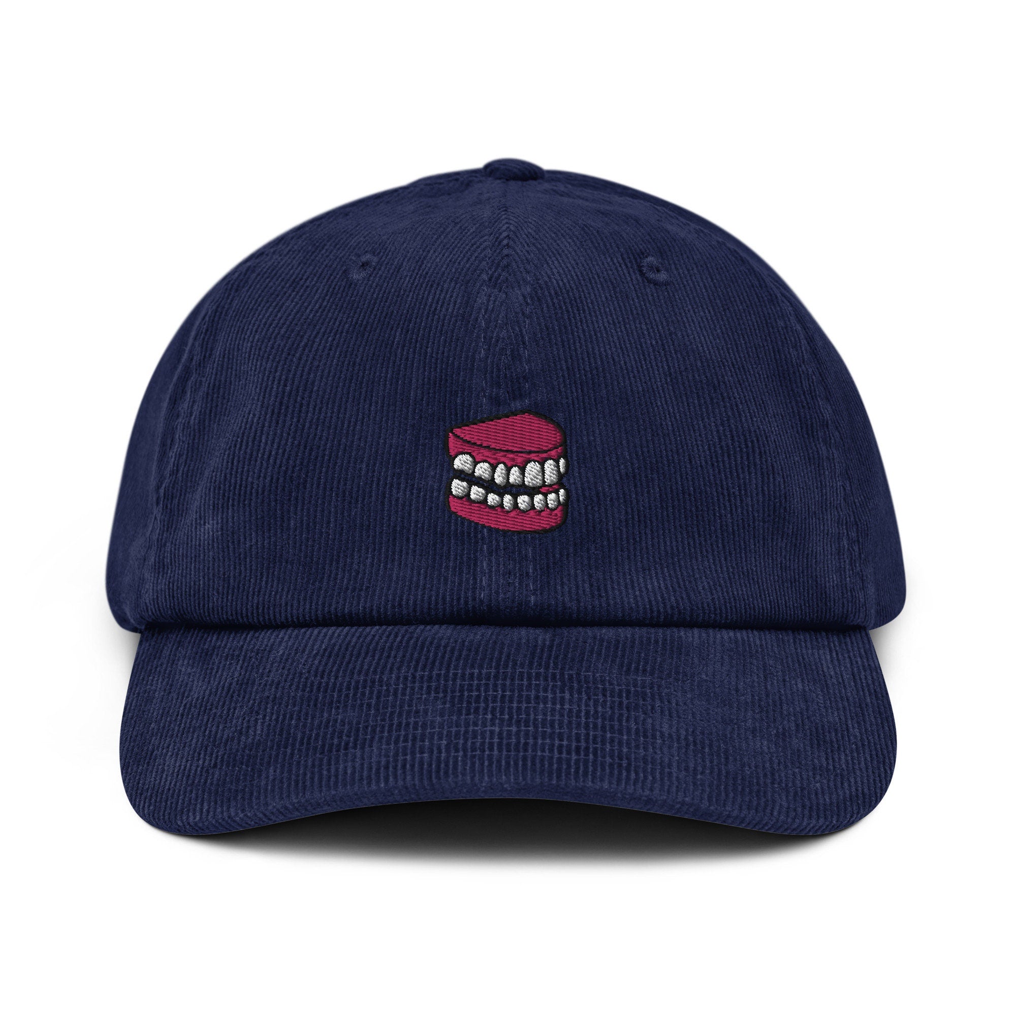 Dentures Corduroy Hat, Handmade Embroidered Corduroy Dad Cap - Multiple Colors