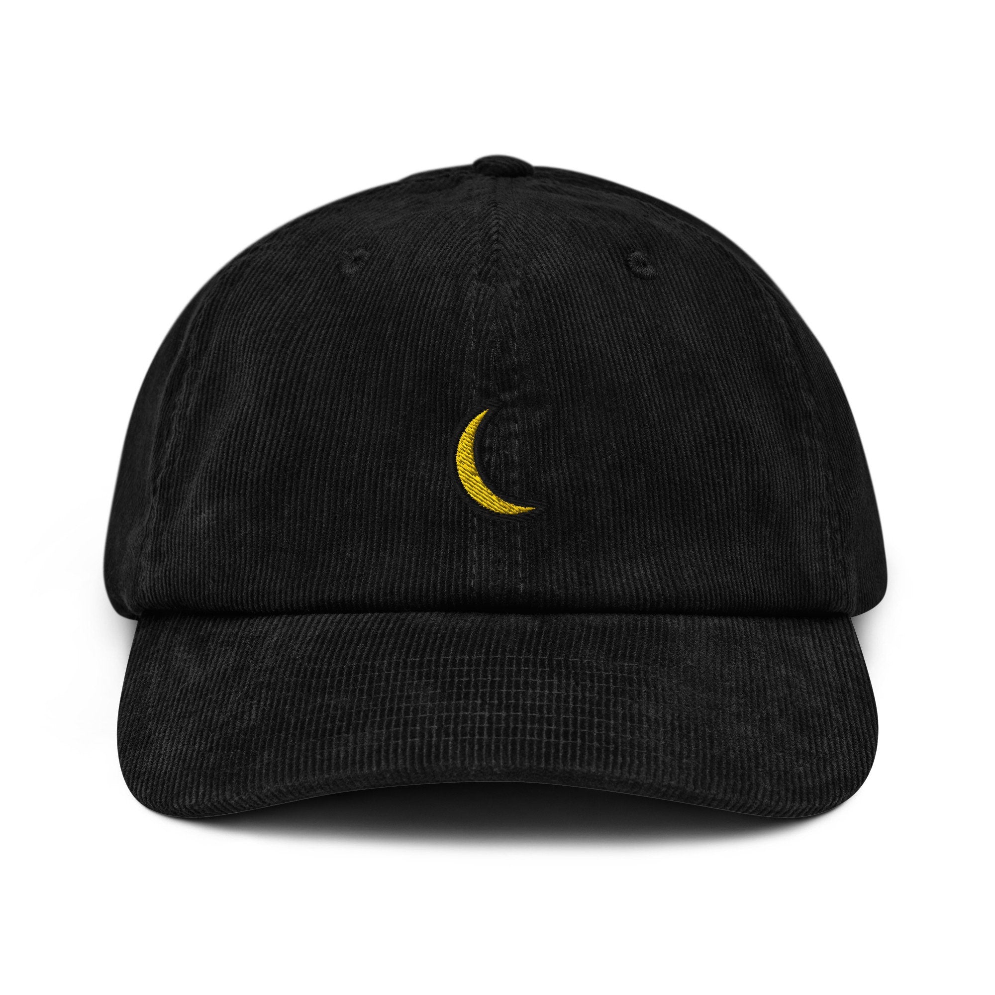 Crescent Moon Corduroy Hat, Handmade Embroidered Corduroy Dad Cap - Multiple Colors