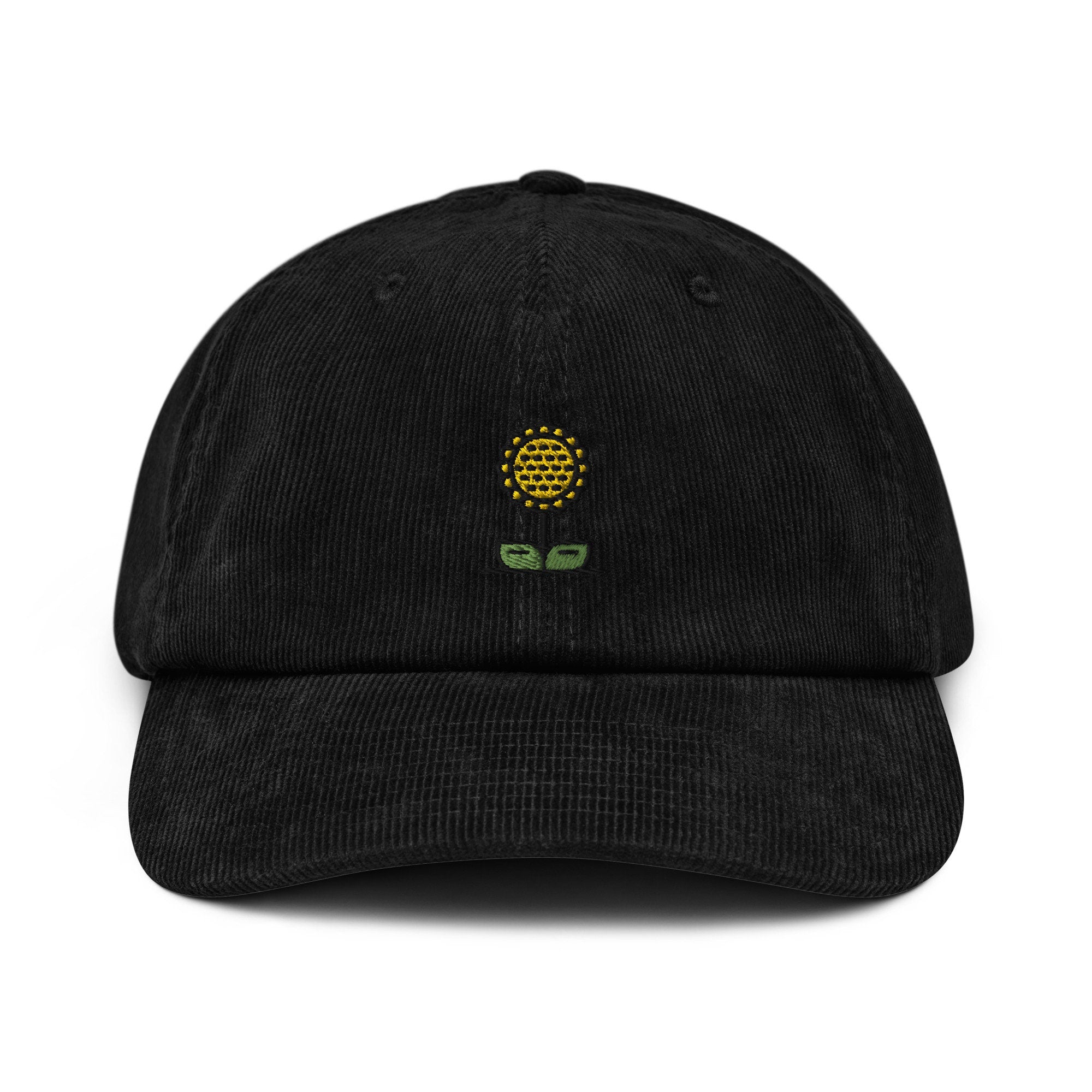Sunflower Corduroy Hat, Handmade Embroidered Corduroy Dad Cap - Multiple Colors