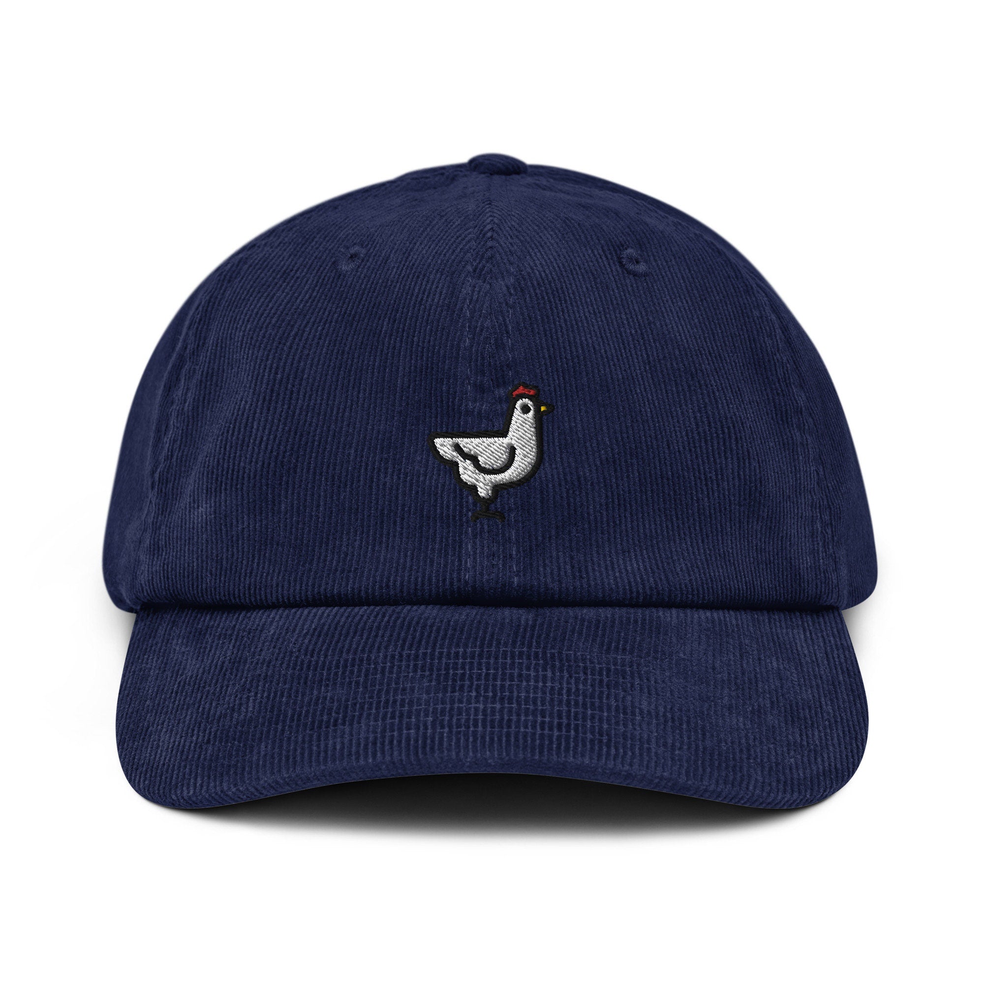 Chicken Corduroy Hat, Handmade Embroidered Corduroy Dad Cap - Multiple Colors