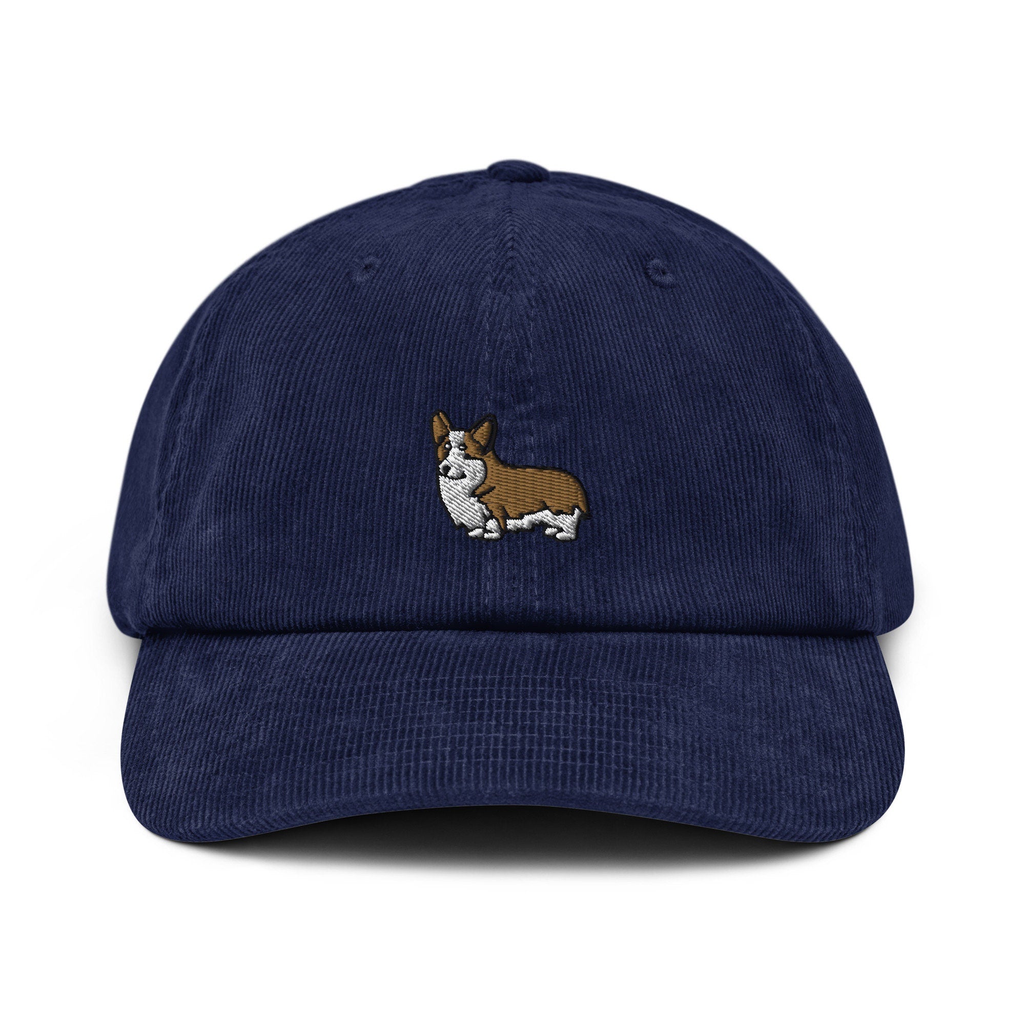 Corgi Corduroy Hat, Handmade Embroidered Corduroy Dad Cap - Multiple Colors