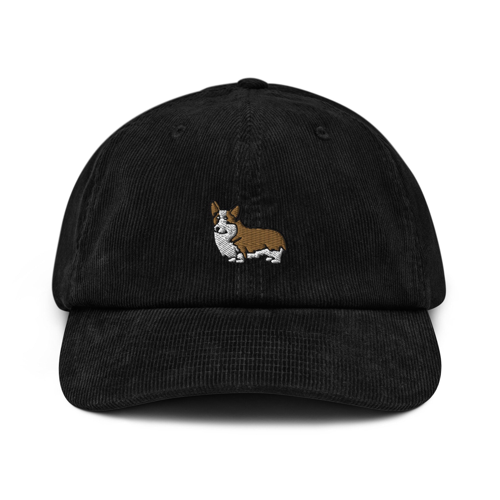 Corgi Corduroy Hat, Handmade Embroidered Corduroy Dad Cap - Multiple Colors
