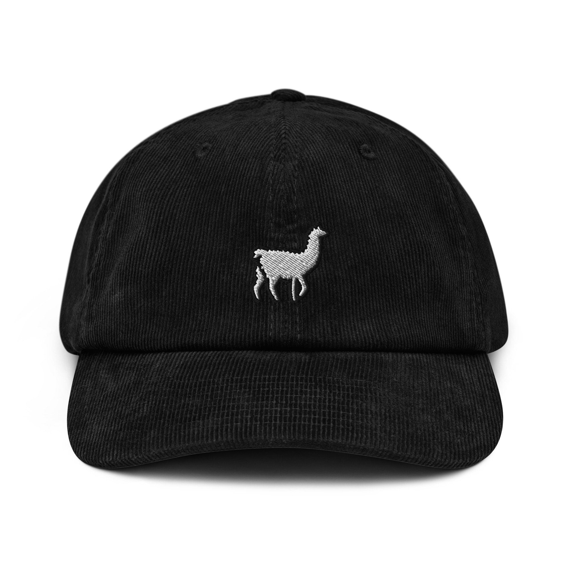Llama Corduroy Hat, Handmade Embroidered Corduroy Dad Cap - Multiple Colors