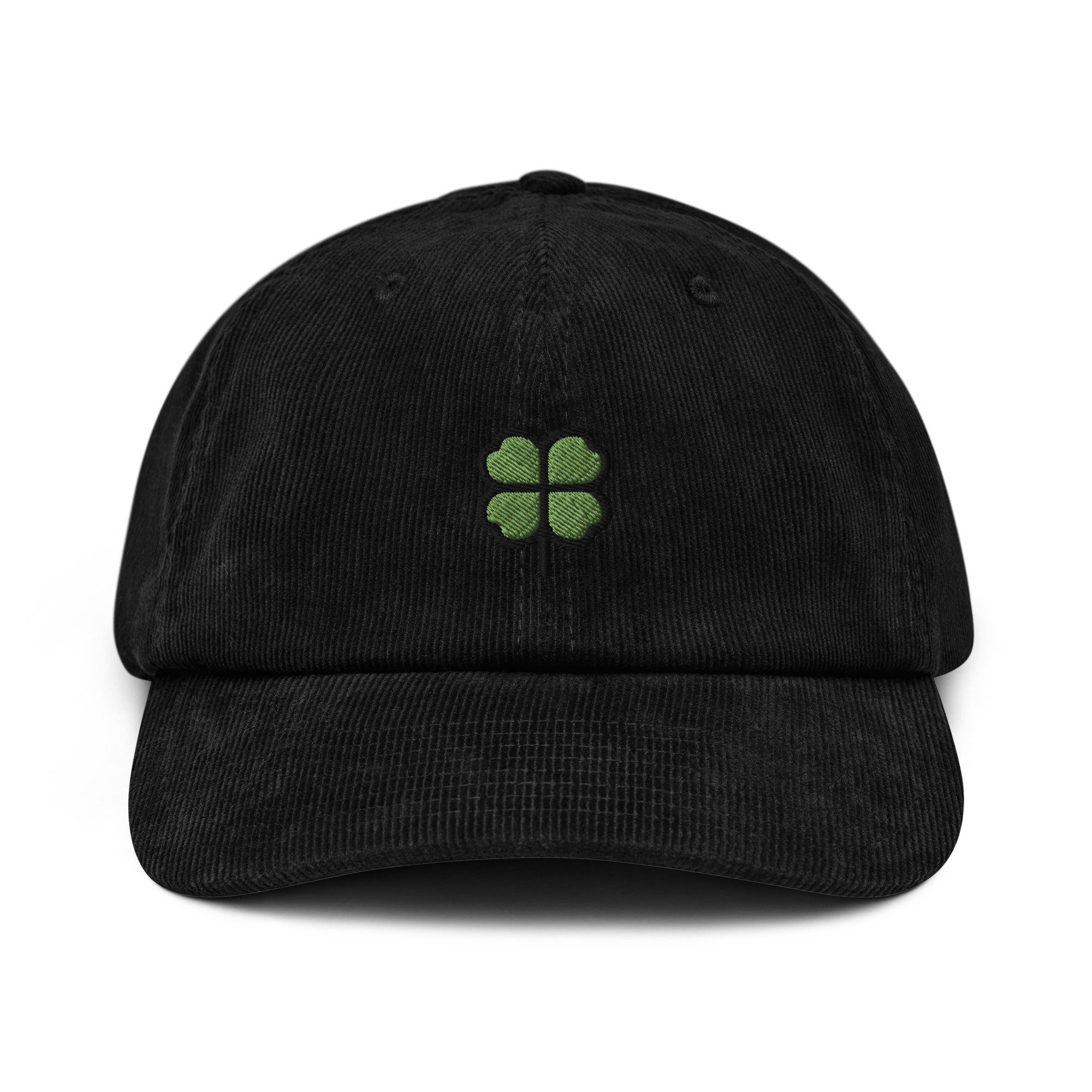 Four Leaf Clover Corduroy Hat, Handmade Embroidered Corduroy Dad Cap - Multiple Colors