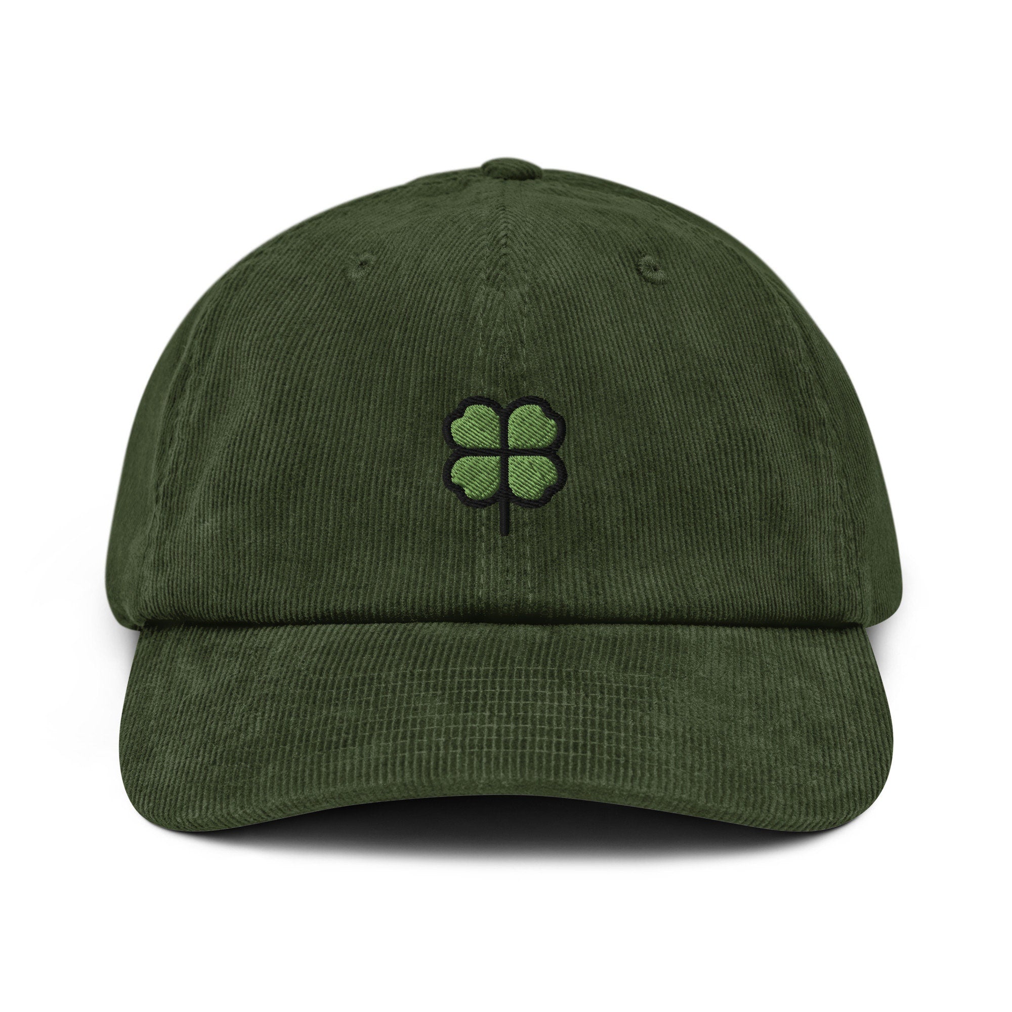 Four Leaf Clover Corduroy Hat, Handmade Embroidered Corduroy Dad Cap - Multiple Colors