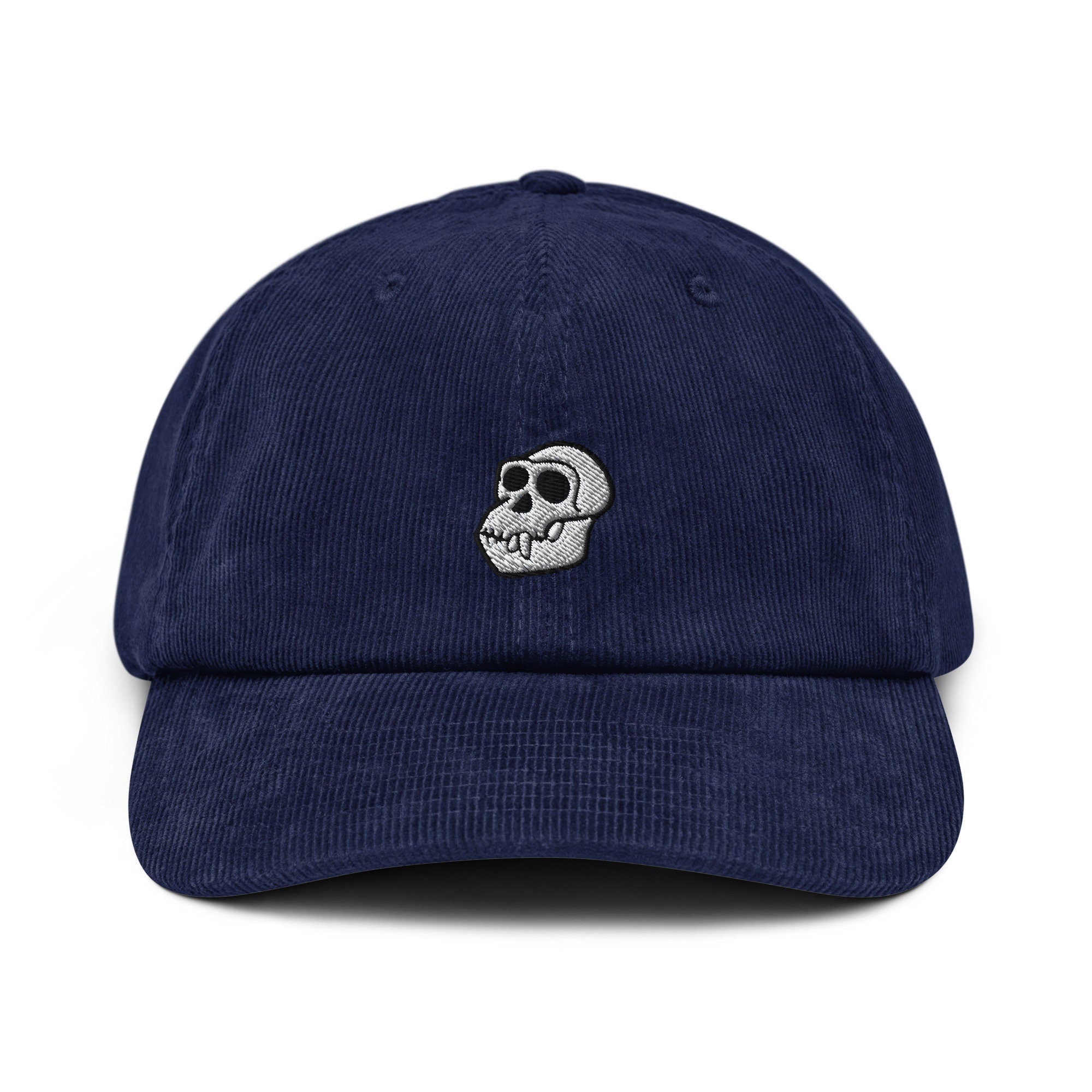 Chimp Skull Corduroy Hat, Handmade Embroidered Corduroy Dad Cap - Multiple Colors