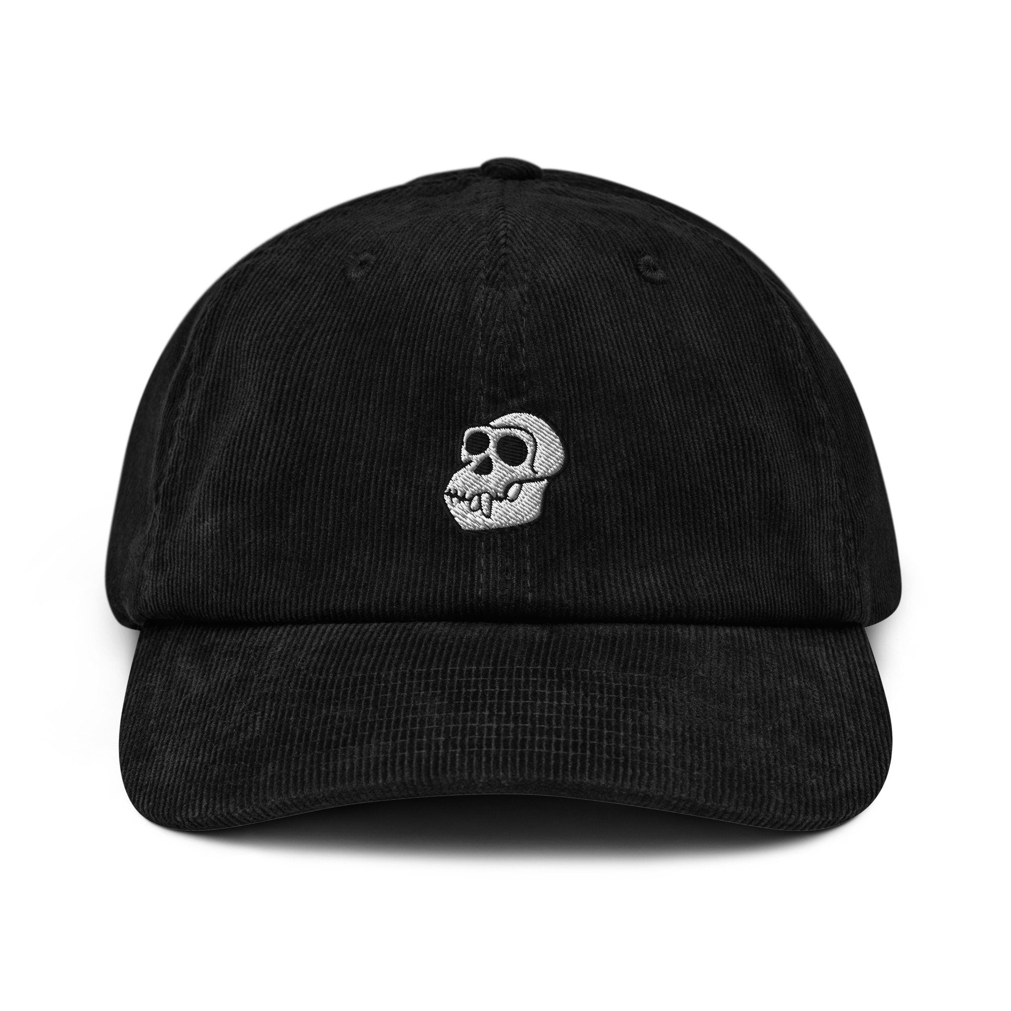 Chimp Skull Corduroy Hat, Handmade Embroidered Corduroy Dad Cap - Multiple Colors