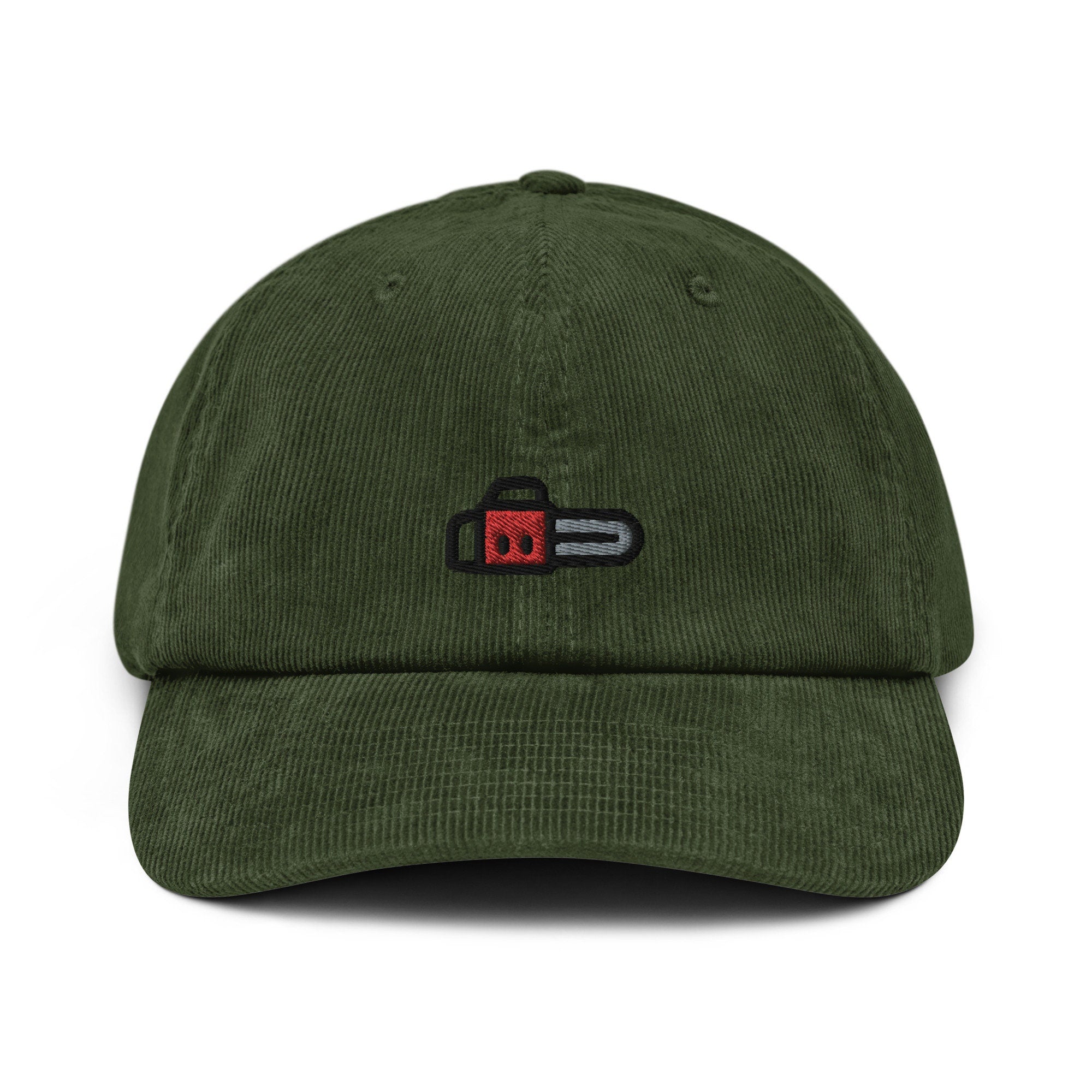 Chainsaw Corduroy Hat, Handmade Embroidered Corduroy Dad Cap - Multiple Colors