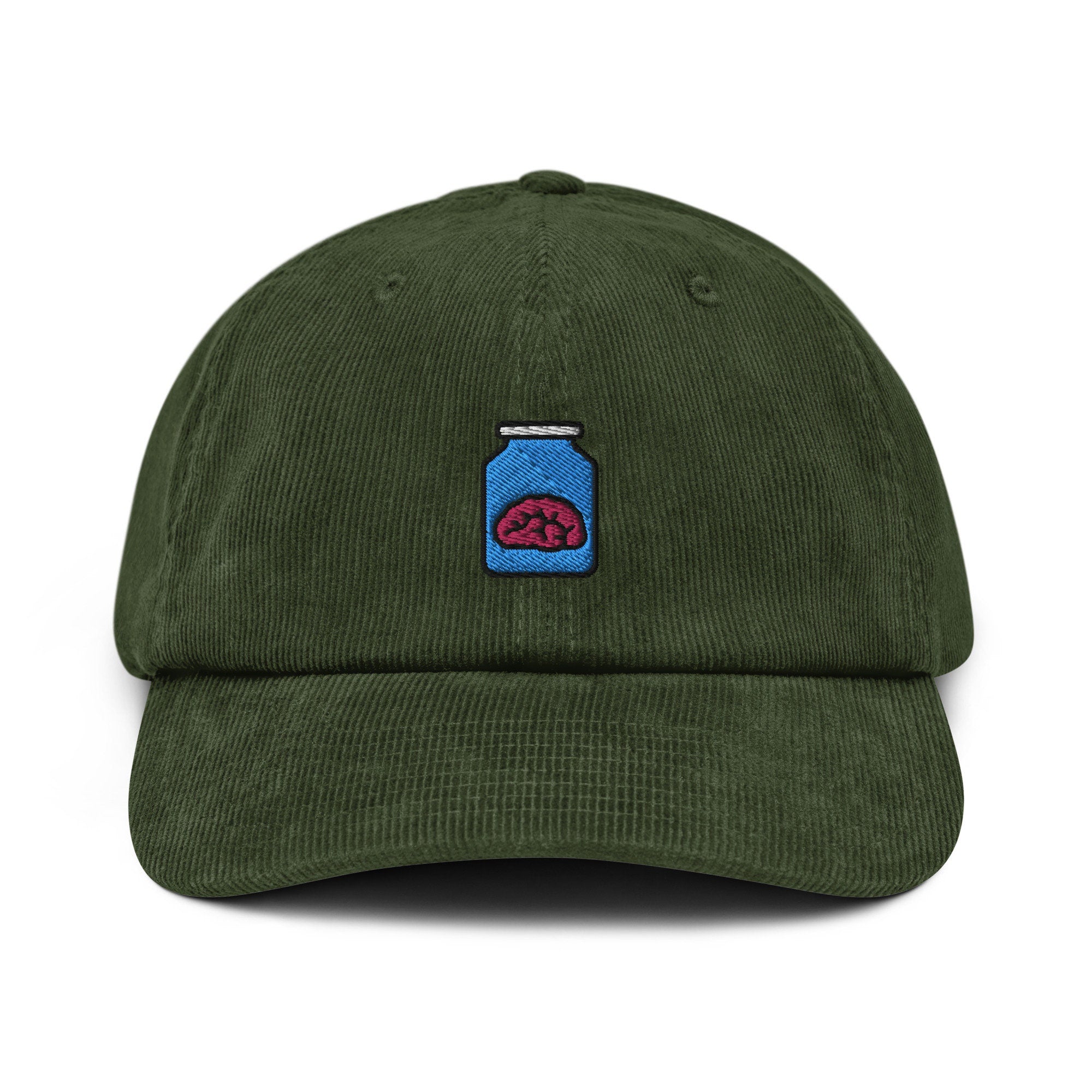 Brain in a Jar Corduroy Hat, Handmade Embroidered Corduroy Dad Cap - Multiple Colors