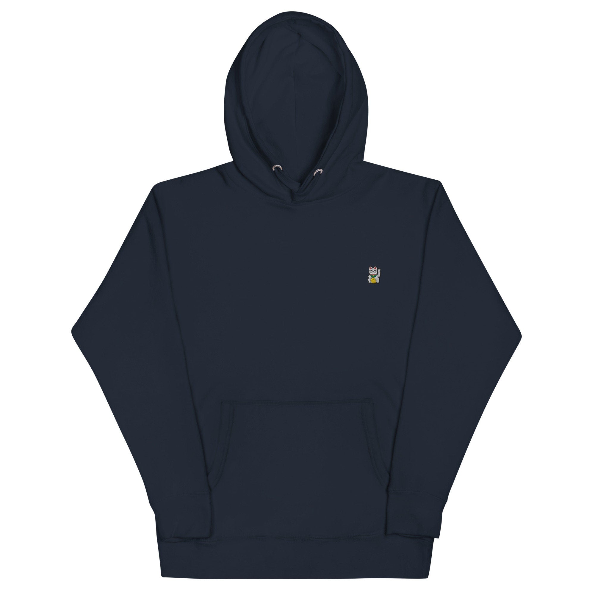 Waving Cat Unisex Hoodie, Handmade Embroidered Hoodie, Premium Hooded Sweater, Hoodie Embroidery - Multiple Colors