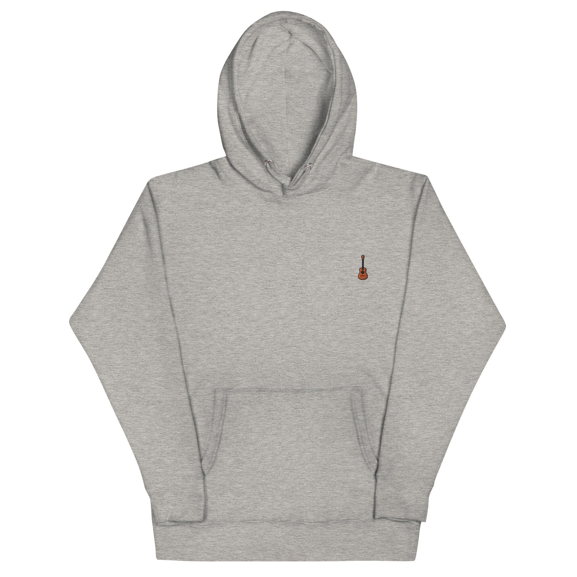 Guitar Unisex Hoodie, Handmade Embroidered Hoodie, Premium Hooded Sweater, Hoodie Embroidery - Multiple Colors