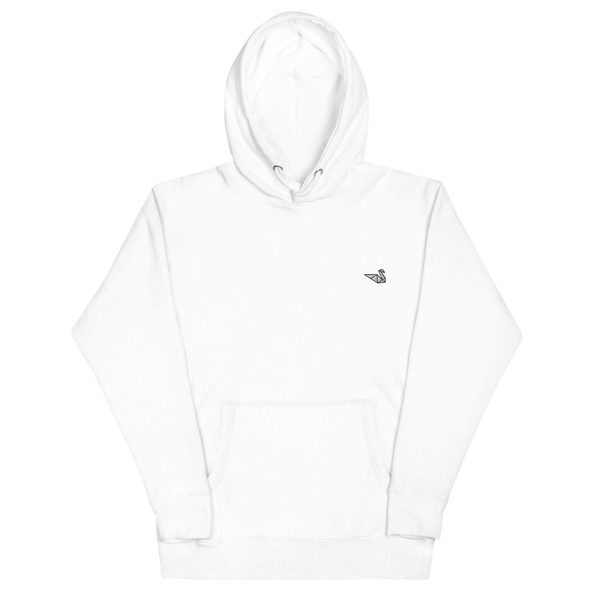 Origami Swan Unisex Hoodie, Handmade Embroidered Hoodie, Premium Hooded Sweater, Hoodie Embroidery - Multiple Colors