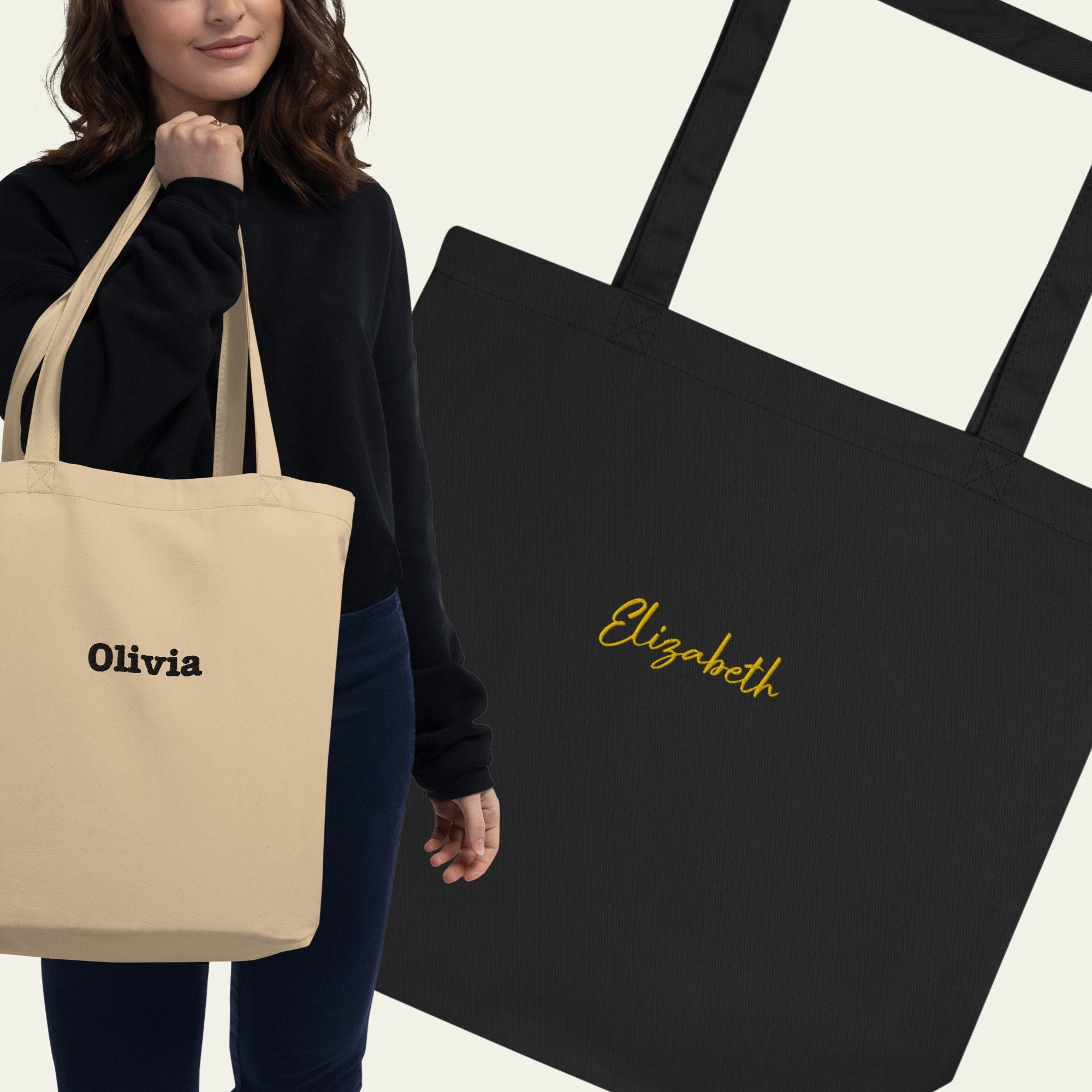 Personalized Name Embroidered Canvas Tote Bag, Custom Name Embroidered Monogram Reusable Grocery Bag, Shopping Bag, Embroidered Tote Bag