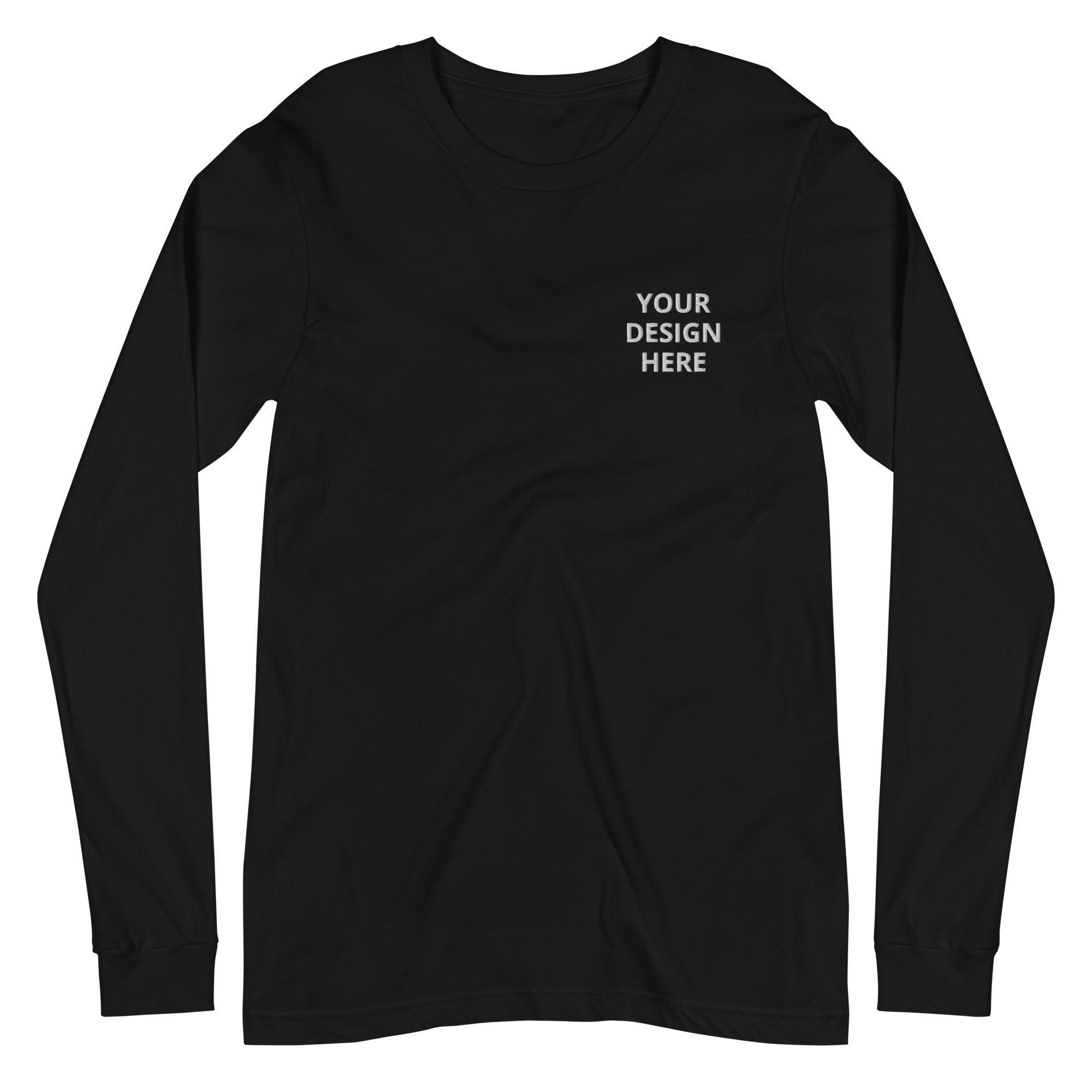 Personalized Embroidered Long Sleeve Tee, Custom Long Sleeve T-Shirt with Your Text Logo Design, Long Sleeve Customized Gift