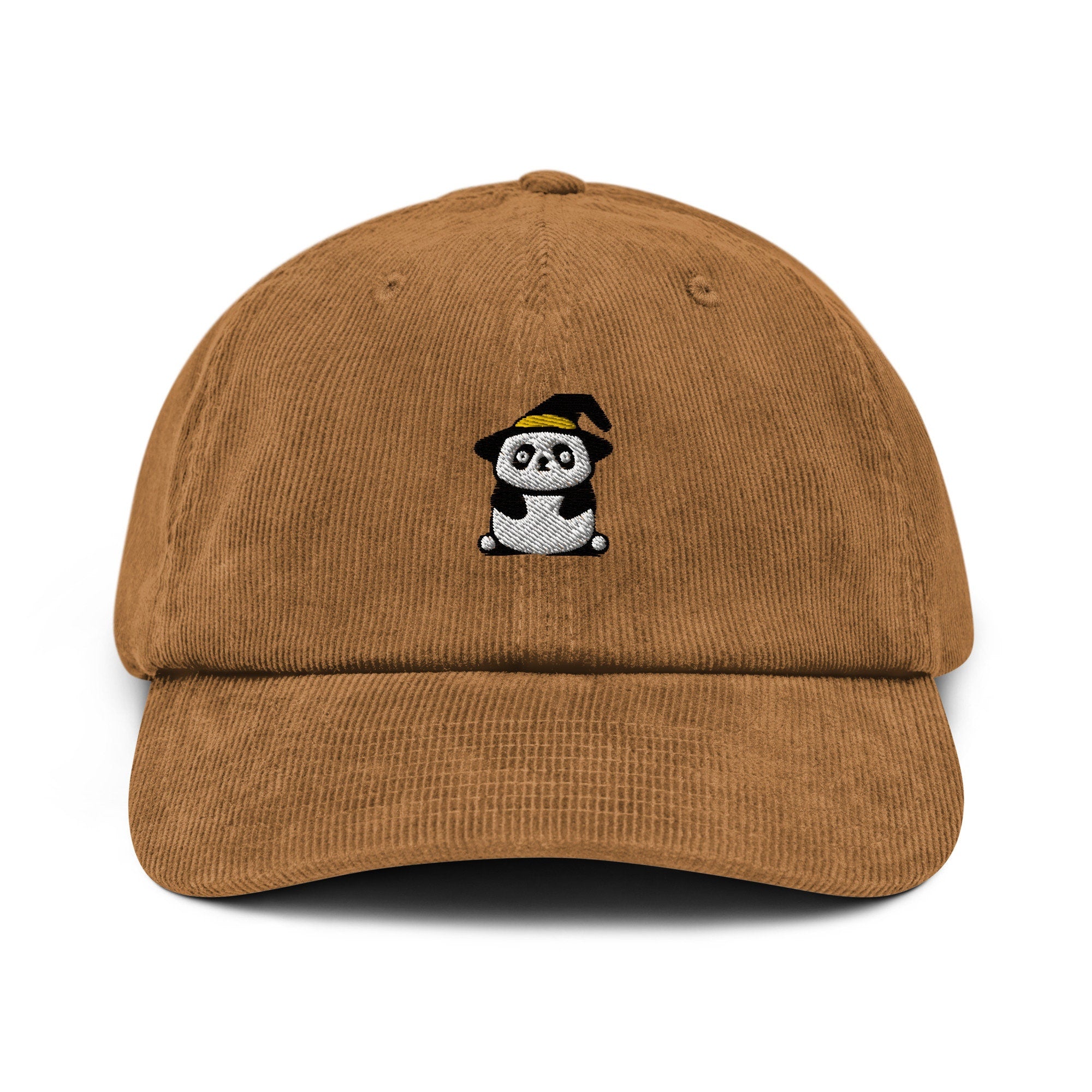 Wizard Panda Corduroy Hat, Handmade Embroidered Corduroy Dad Cap - Multiple Colors