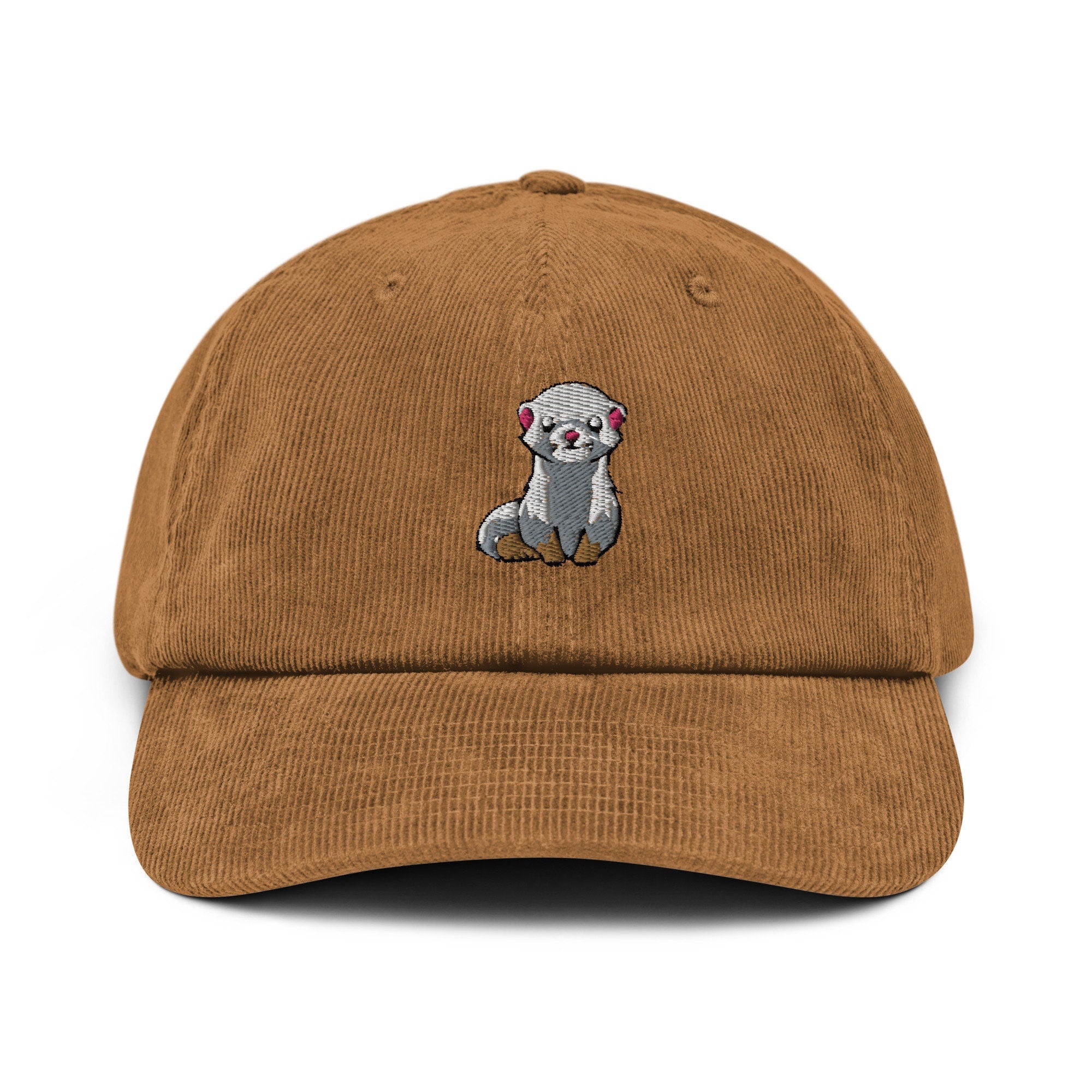 Ferret Embroidered Corduroy Dad Hat, Handmade Corduroy Baseball Cap Gift - Multiple Colors