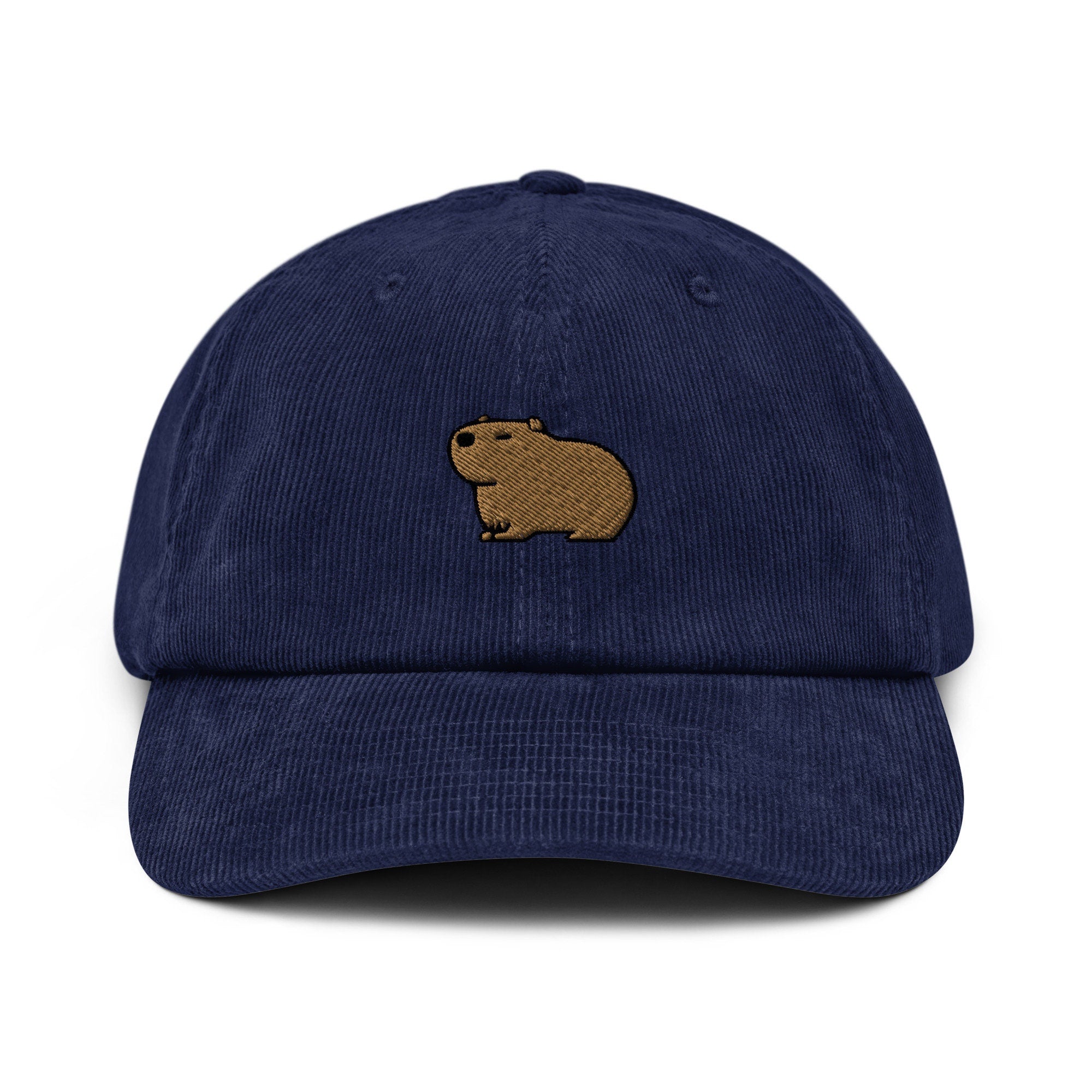 Capybara Embroidered Corduroy Dad Hat, Handmade Corduroy Baseball Cap Gift - Multiple Colors