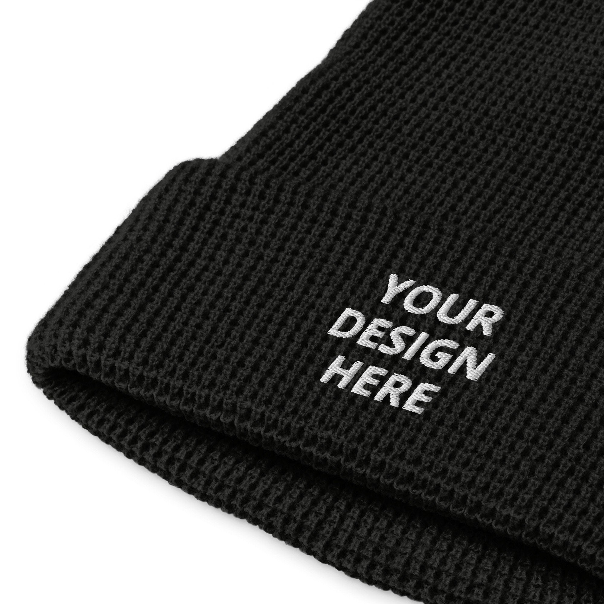 Custom Waffle Beanie, Personalized Embroidered Waffle Knit Beanie Hat with Your Text, Logo, Design, Waffle Knit Cuffed Winter Cap Gift