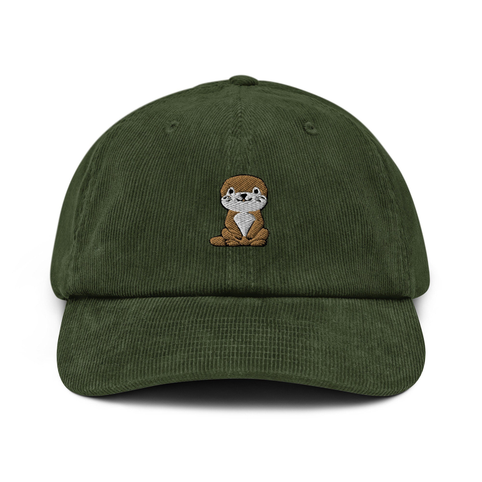 Cute Sea Otter Lover Corduroy Hat, Handmade Embroidered Corduroy Dad Cap - Multiple Colors