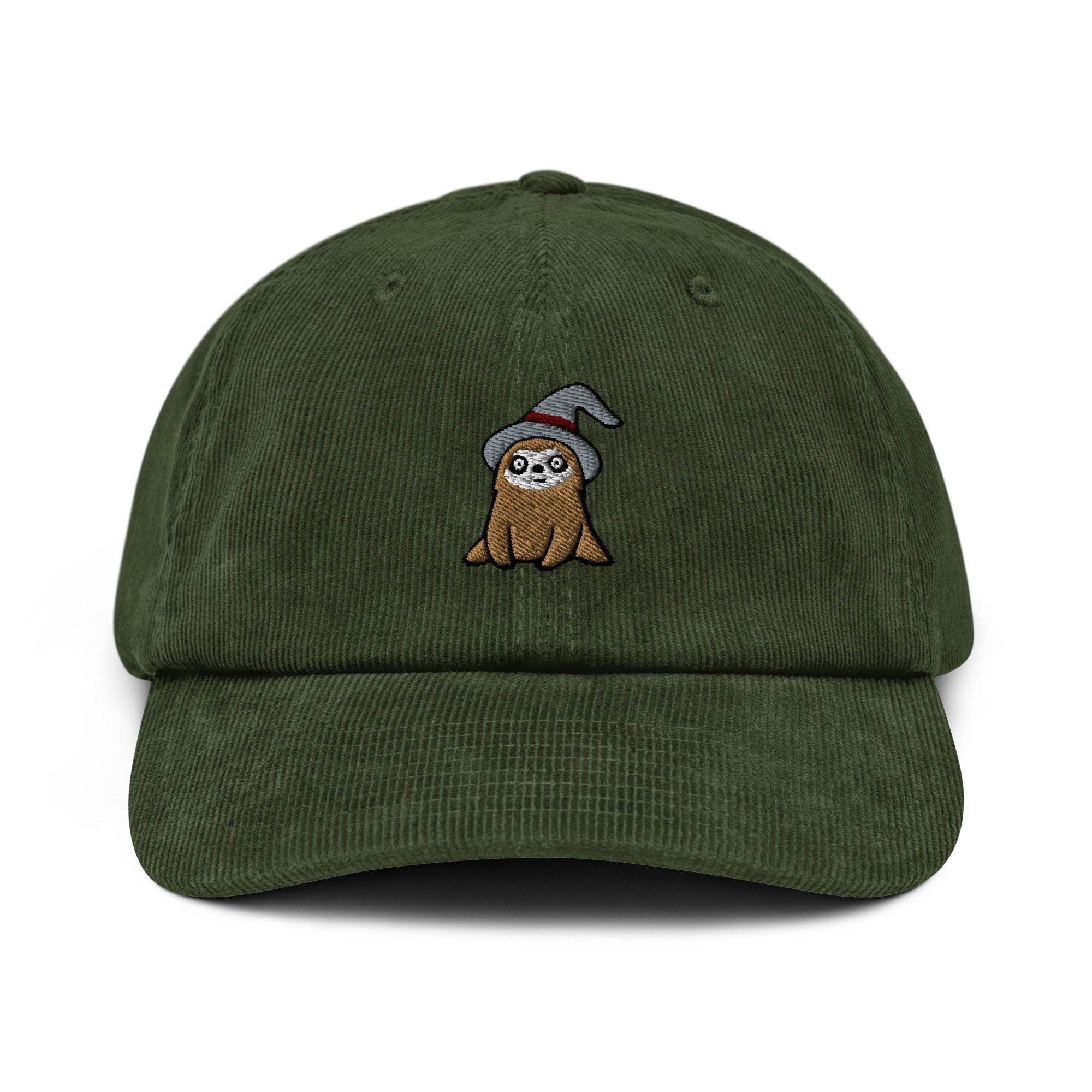 Wizard Sloth Corduroy Hat, Handmade Embroidered Corduroy Dad Cap - Multiple Colors