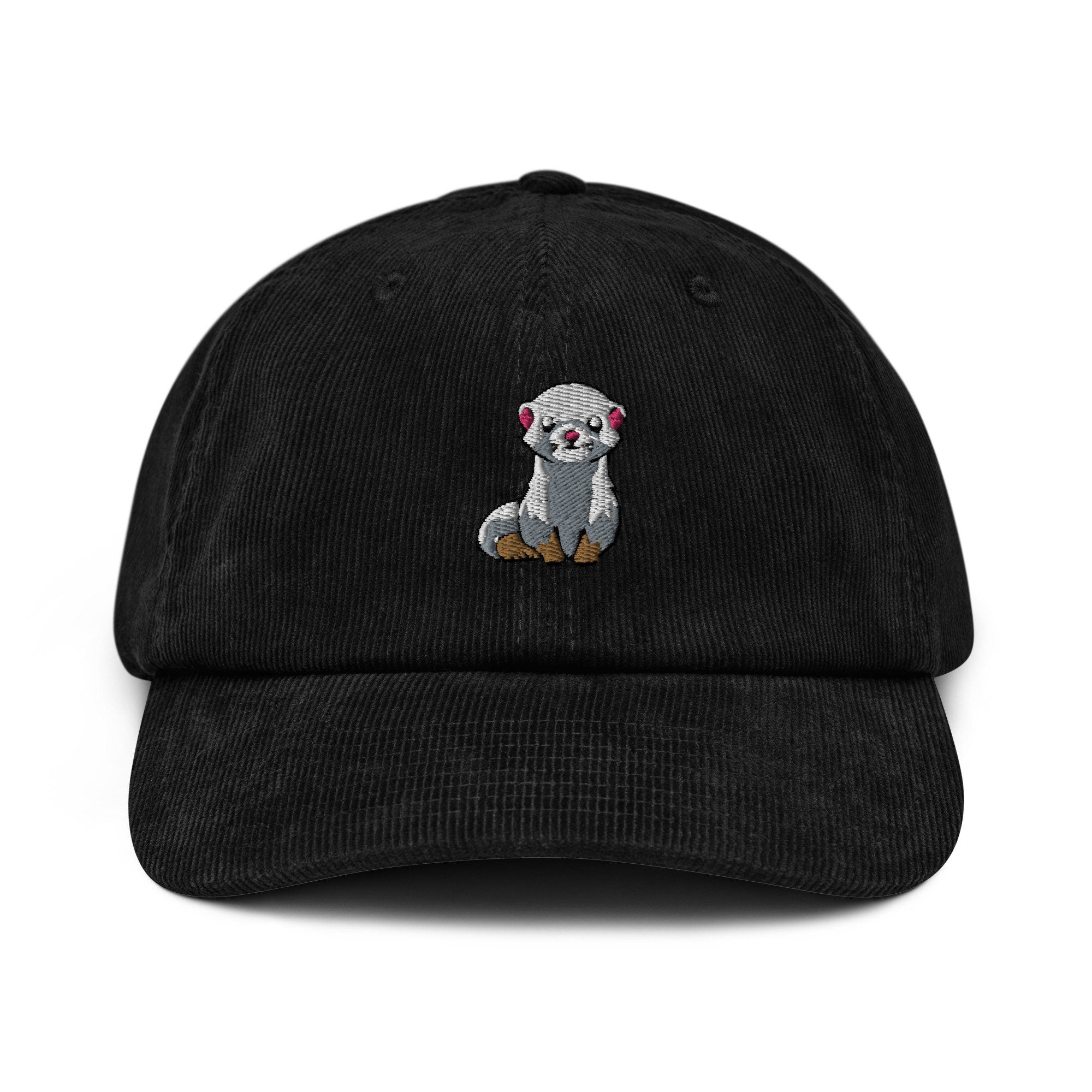 Ferret Embroidered Corduroy Dad Hat, Handmade Corduroy Baseball Cap Gift - Multiple Colors