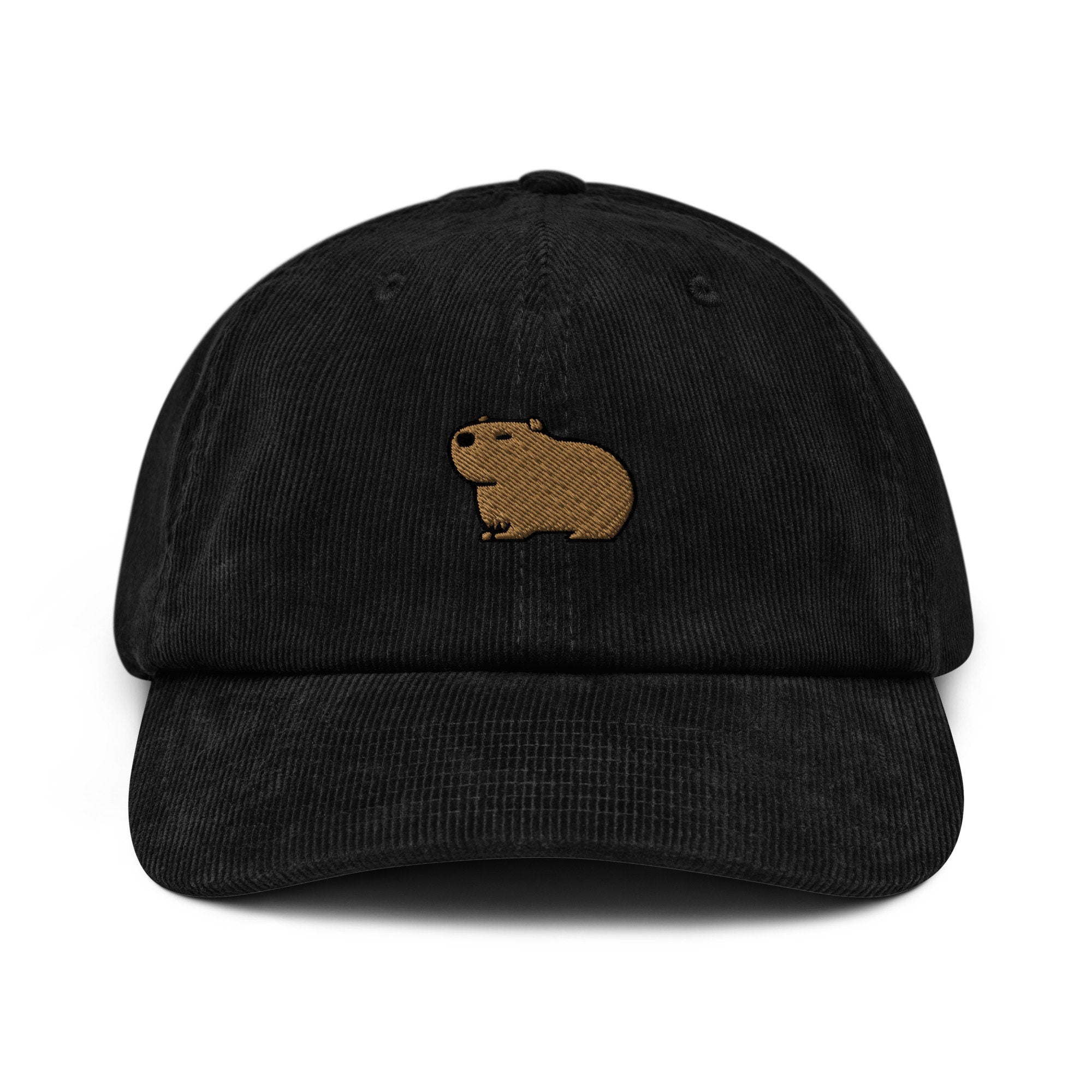 Capybara Embroidered Corduroy Dad Hat, Handmade Corduroy Baseball Cap Gift - Multiple Colors