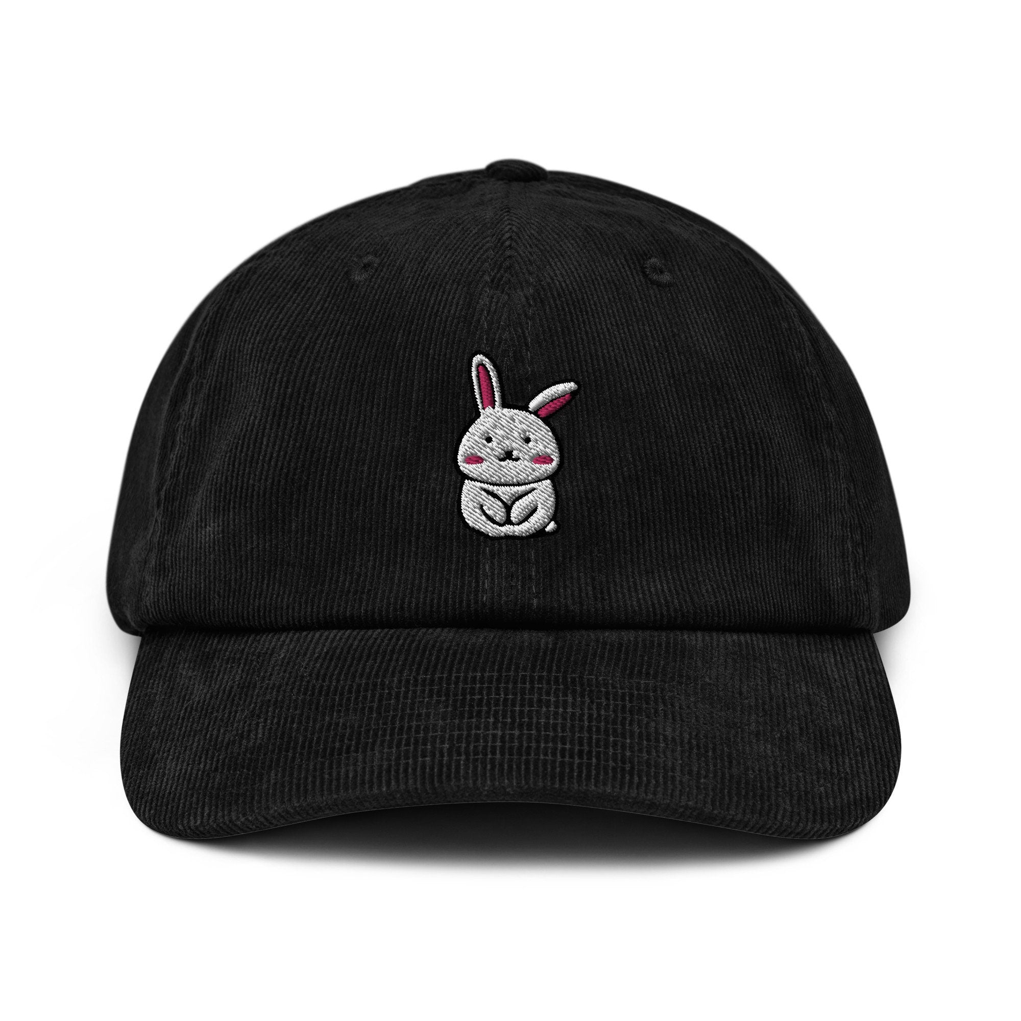 Cute Bunny Rabbit Corduroy Hat, Handmade Embroidered Corduroy Dad Cap - Multiple Colors