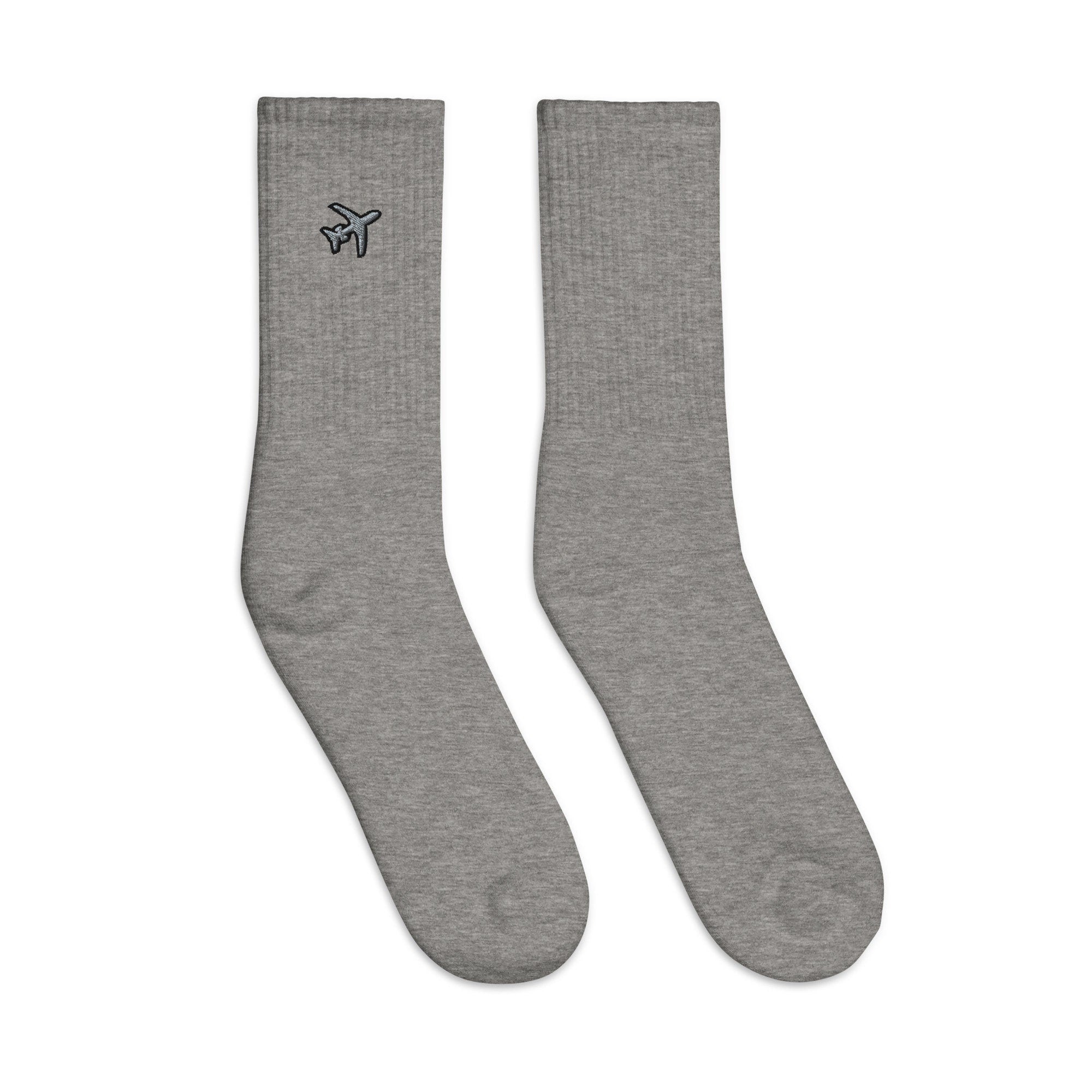 Airplane Embroidered Socks, Premium Embroidered Socks, Long Socks Gift - Multiple Colors