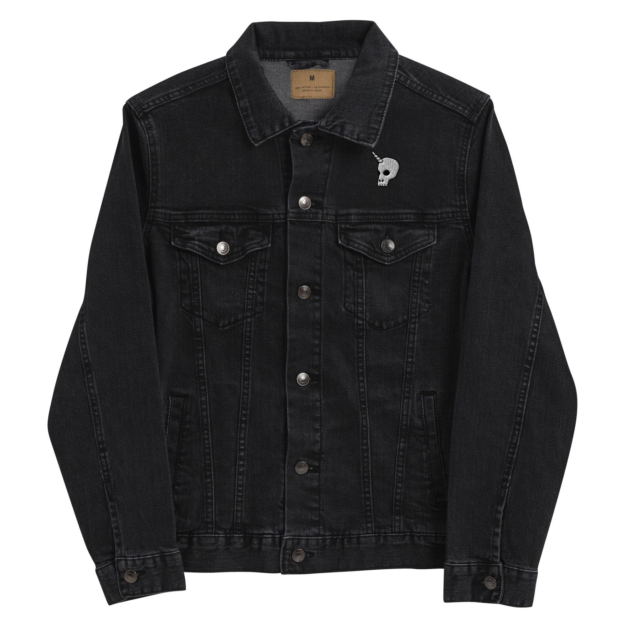 Unicorn Skull Unisex Denim Jacket, Unicorn Black Denim Jacket, Unisex Unicorn Skull Shirt