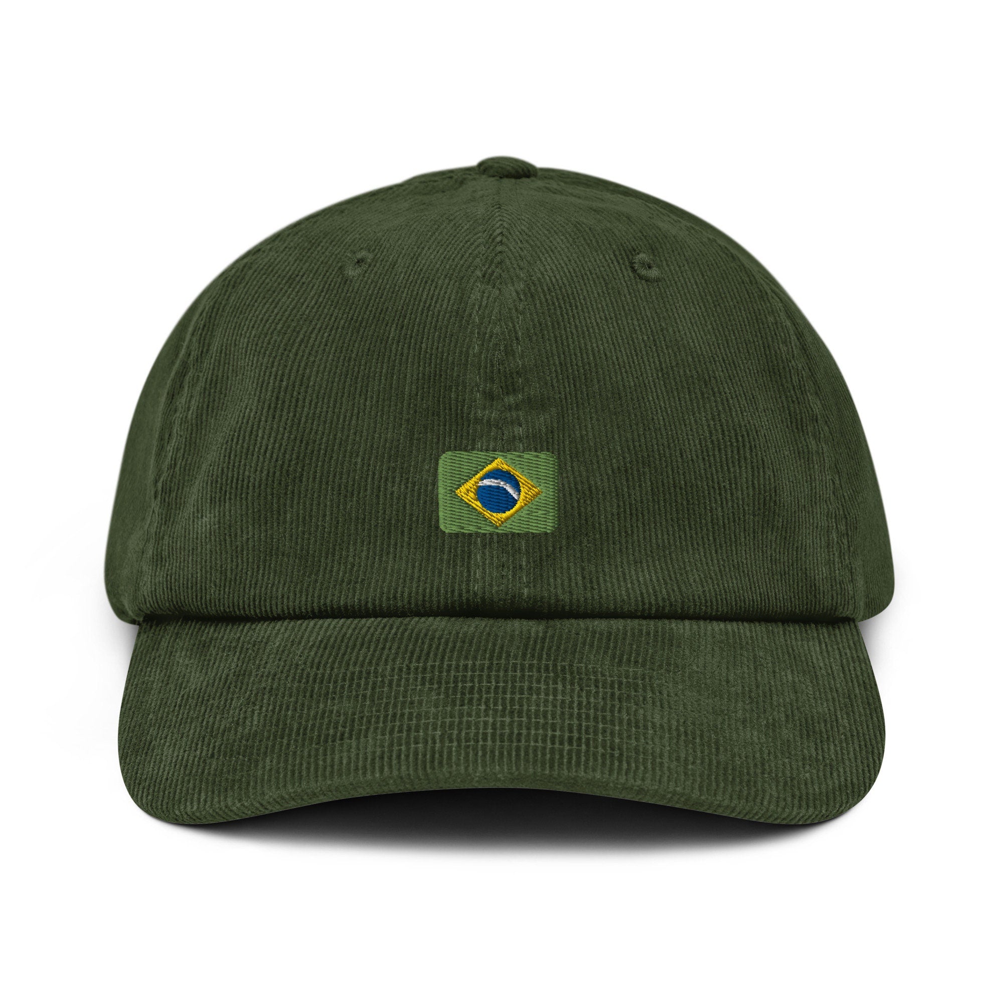 Brazil Corduroy Hat, Brazilian Country Gift, Embroidered Brazilian Flag, Handmade Brazilian Flag Corduroy Hat, Brazilian Flag