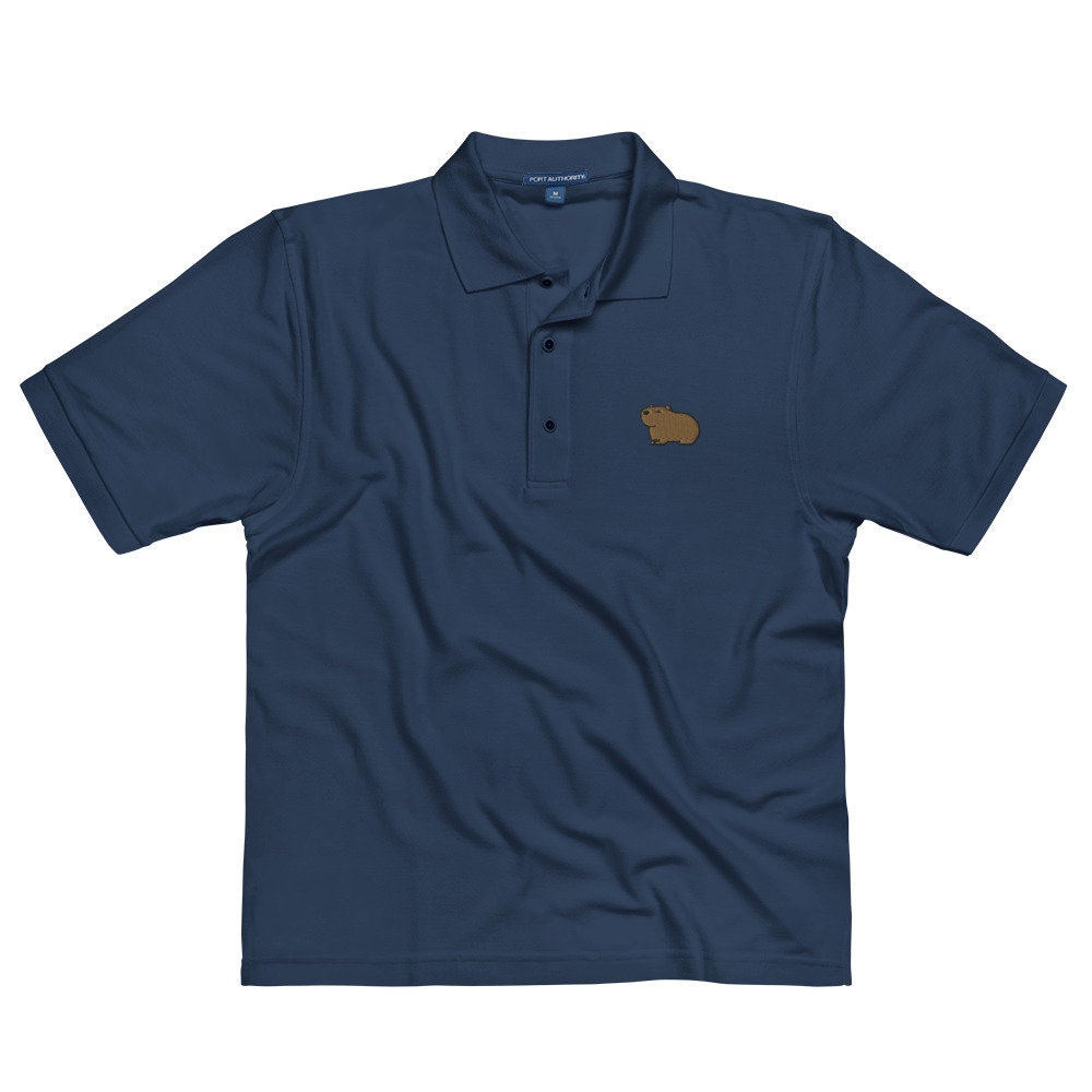 Capybara Men's Premium Polo, Handmade Embroidered Capybara Shirt, Capybara Lover Gift, Capybara Embroidered Polo