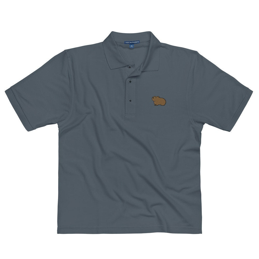 Capybara Men's Premium Polo, Handmade Embroidered Capybara Shirt, Capybara Lover Gift, Capybara Embroidered Polo