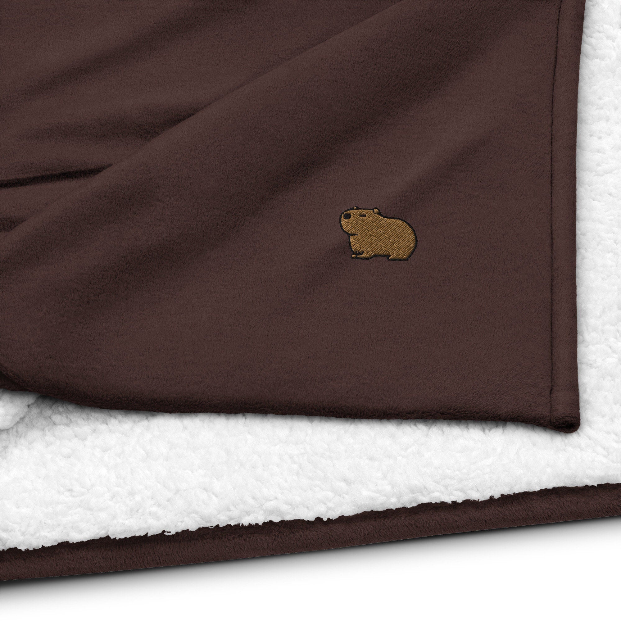 Capybara Premium Sherpa Blanket, Embroidered Capybara Blanket, Handmade Capybara Blanket, Capybara Lover Gift