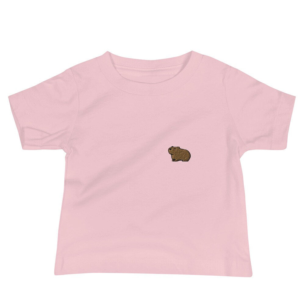 Capybara Baby Jersey Short Sleeve Tee. Handmade Embroidered Capybara Baby Shirt, Baby Clothing Embroidery, Babyshower Gift