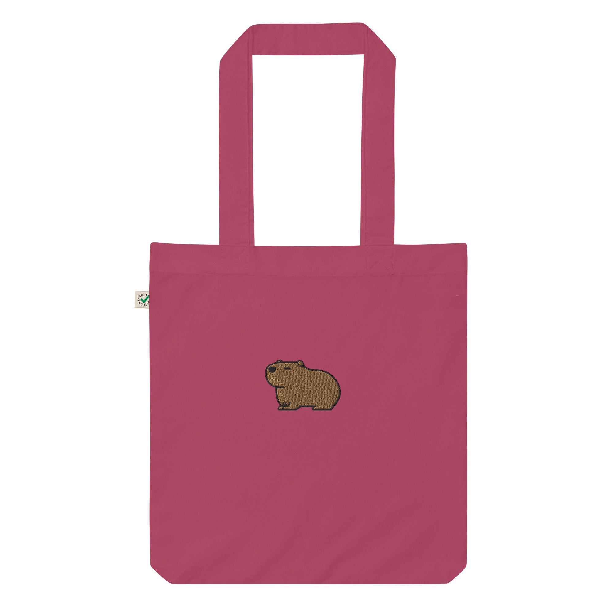 Capybara Organic Tote Bag, Handmade Embroidered Capybara Tote Bag, Capybara Lover GIft, Premium Capybara Embroidered Tote Bag
