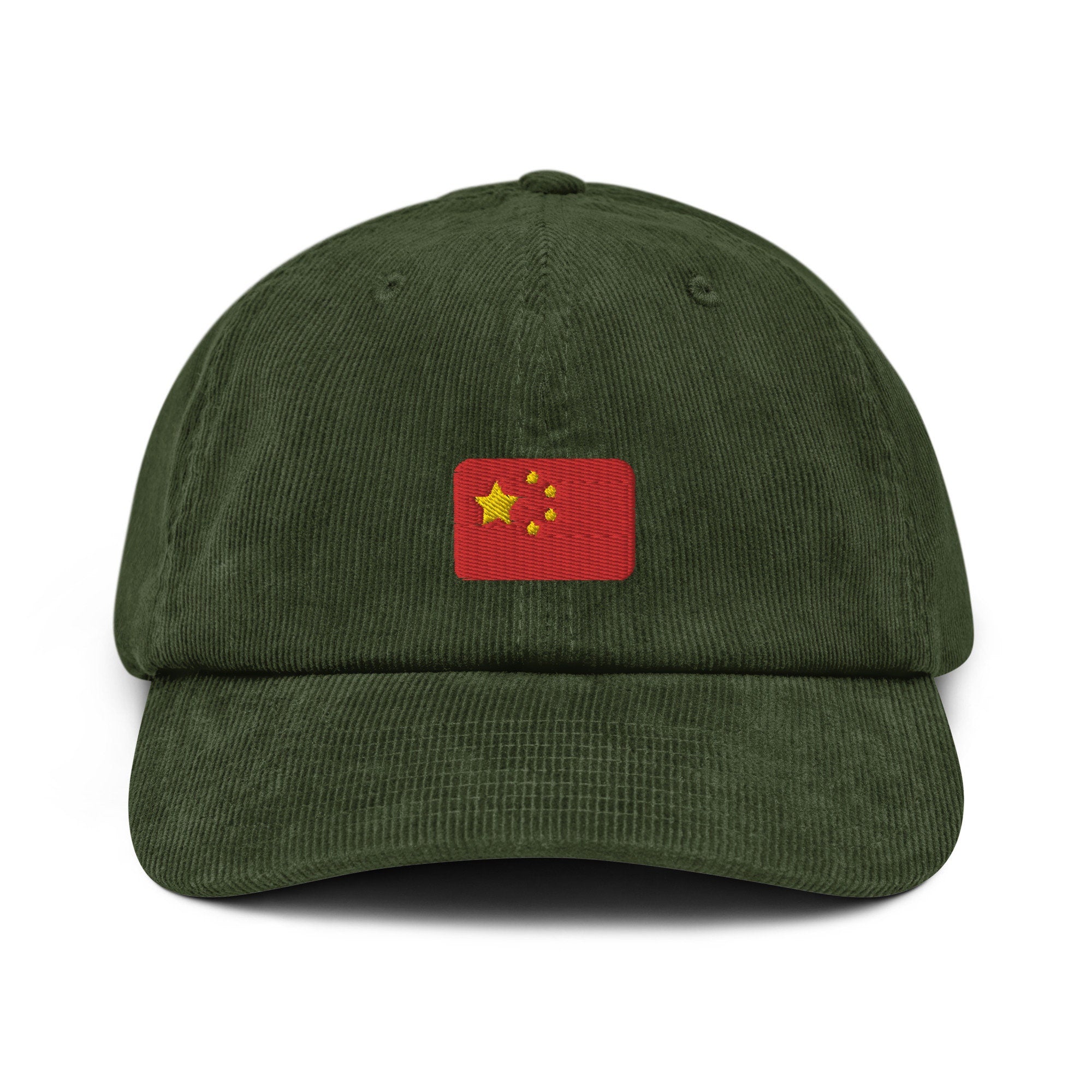 China Corduroy Hat, Chinese Country Gift, Embroidered Chinese Flag, Handmade Chinese Flag Corduroy Hat, Chinese Flag