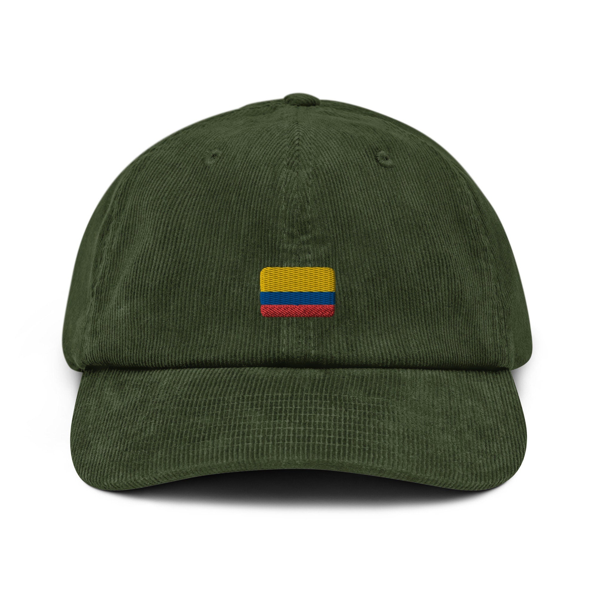 Colombian Corduroy Hat, Colombia Country Gift, Embroidered Colombian Flag, Handmade Colombian Flag Corduroy Hat, Colombian Flag