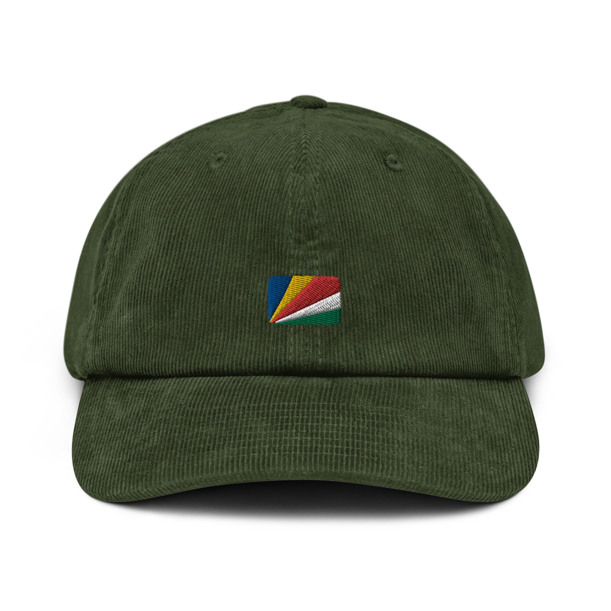 Seychelles Corduroy Hat, Seychelles Country Gift, Embroidered Seychelles Flag, Handmade Seychellois Flag Corduroy Hat, Seychellois Flag