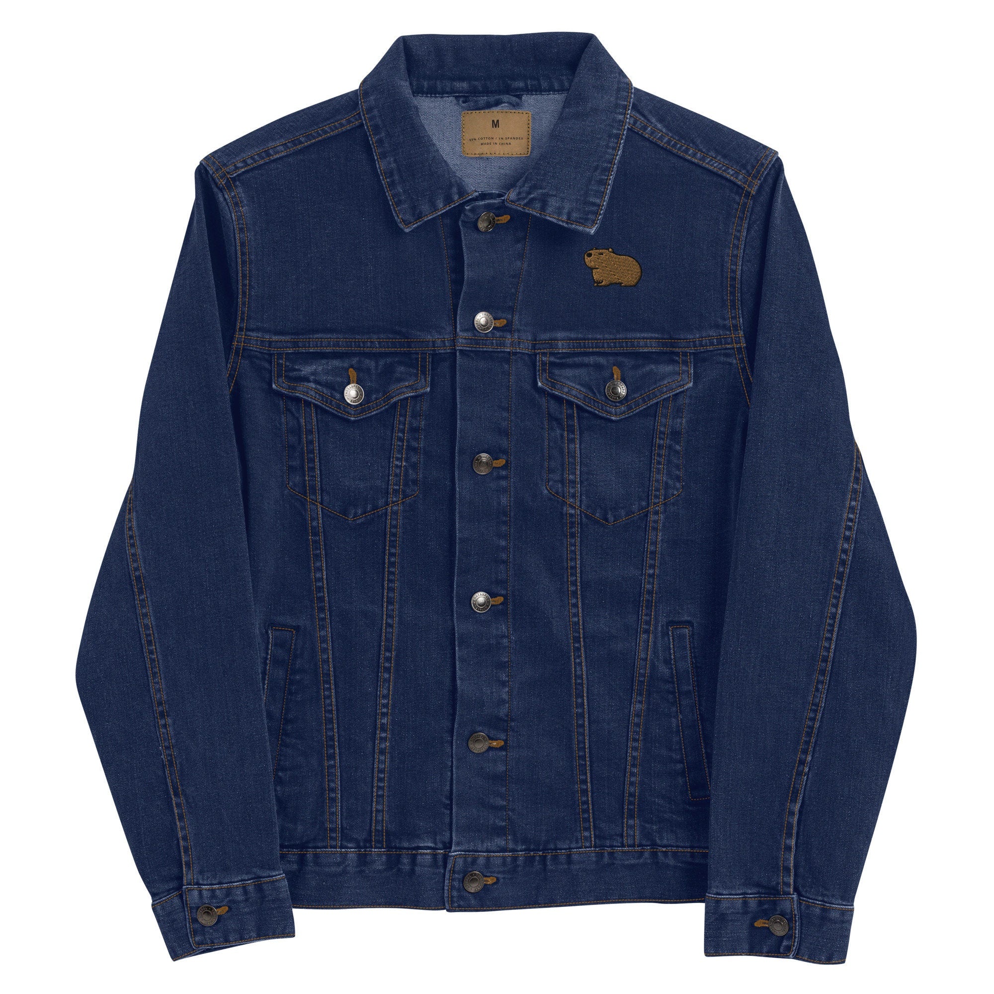 Capybara Unisex Denim Jacket, Handmade Embroidered Jacket, Denim Jacket Embroidery, Capybara Lover Jacket