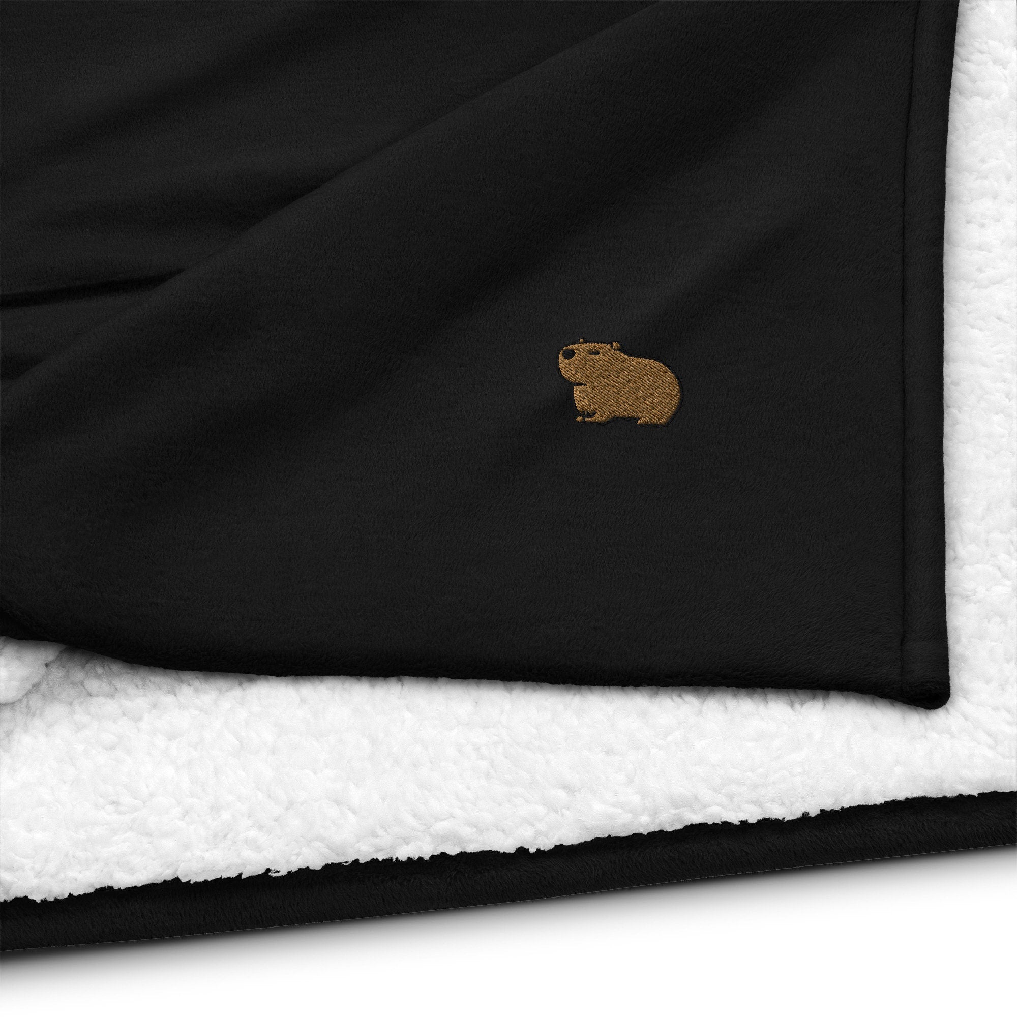 Capybara Premium Sherpa Blanket, Embroidered Capybara Blanket, Handmade Capybara Blanket, Capybara Lover Gift
