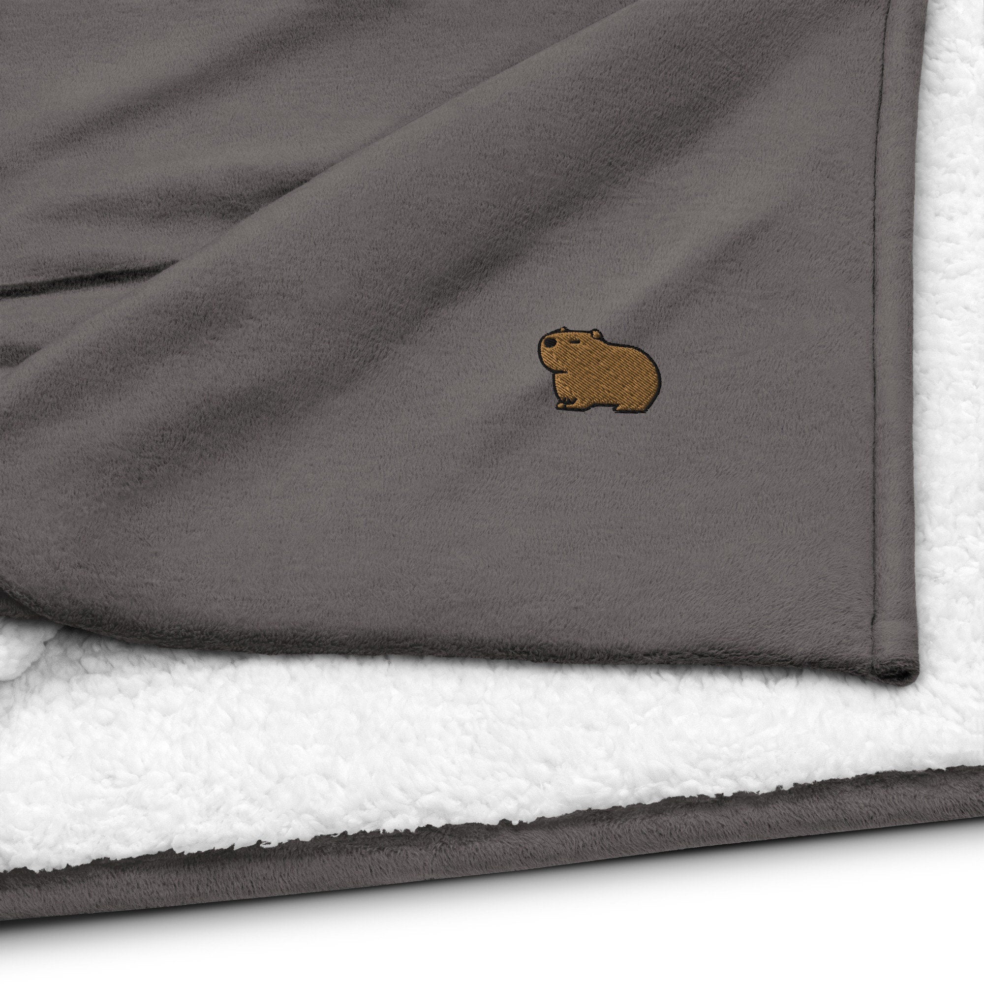 Capybara Premium Sherpa Blanket, Embroidered Capybara Blanket, Handmade Capybara Blanket, Capybara Lover Gift