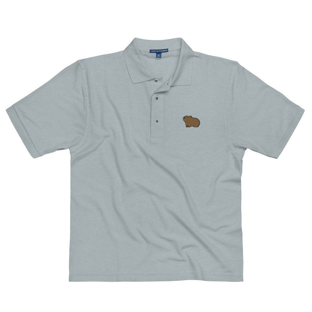 Capybara Men's Premium Polo, Handmade Embroidered Capybara Shirt, Capybara Lover Gift, Capybara Embroidered Polo